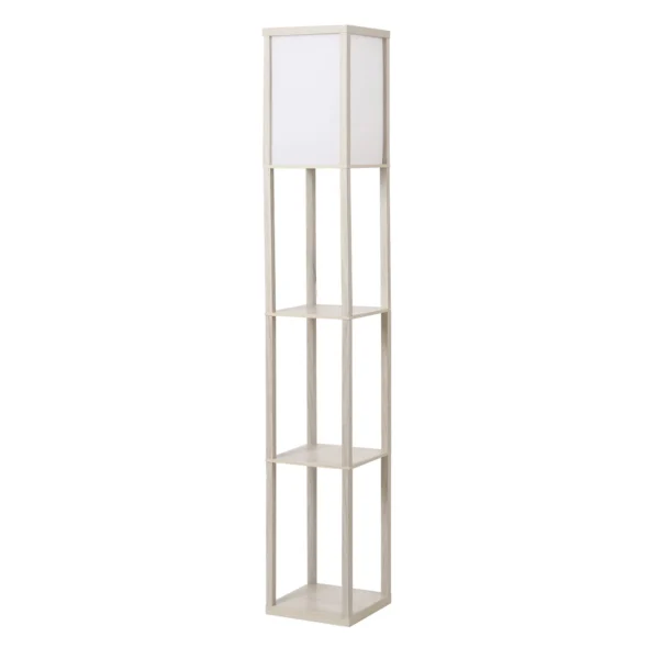 Floor Lamp with 3 Integrated Shelves, E27 Socket, 40W Power, Modern MDF Furniture, 26x26x160cm, Oak