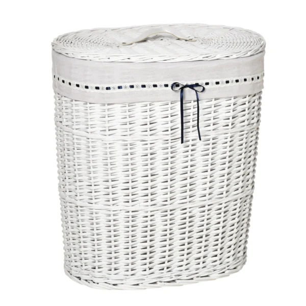 Cesto Boarder holder in wicker with lid and internal sack in washable fabric, white