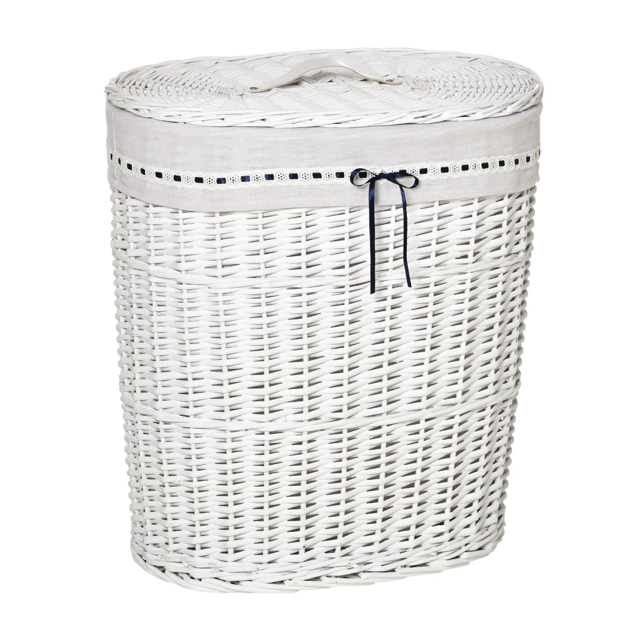 Cesto Boarder holder in wicker with lid and internal sack in washable fabric, white