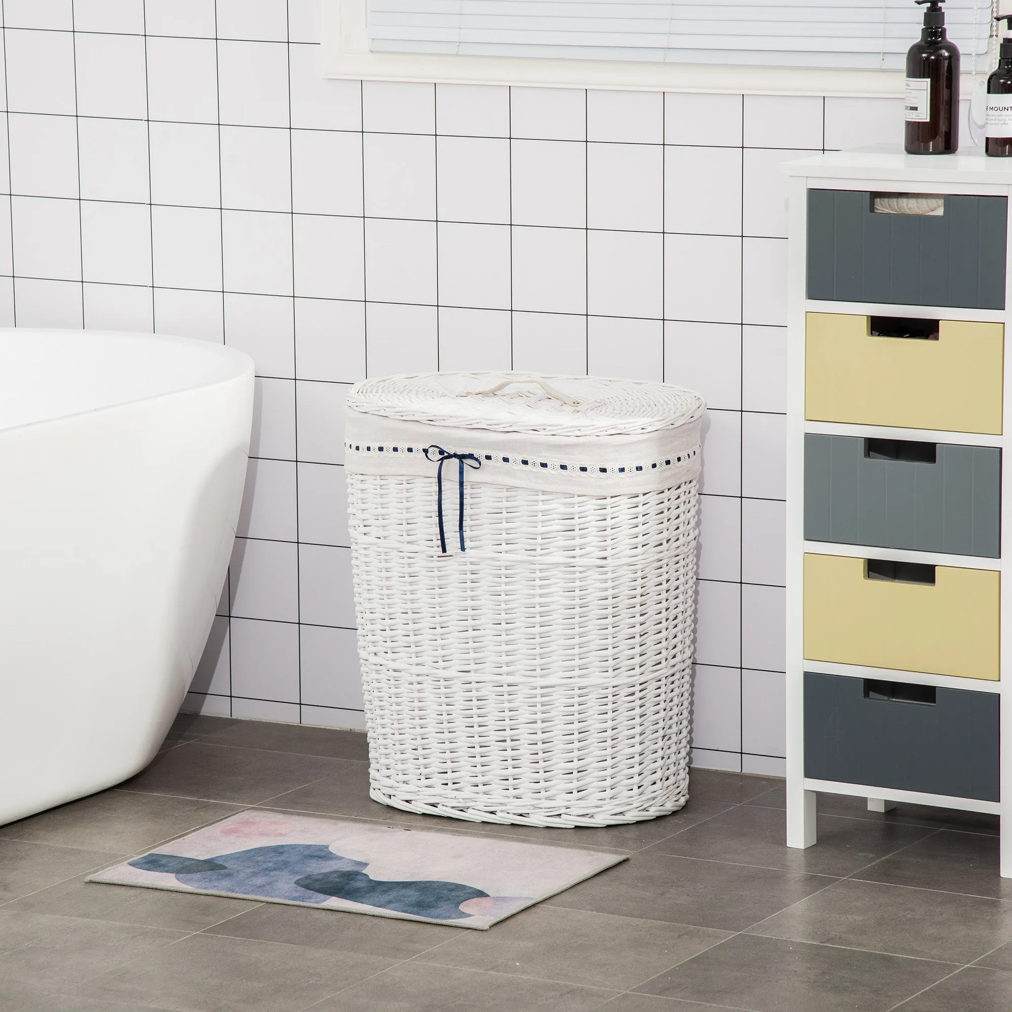 Cesto Boarder holder in wicker with lid and internal sack in washable fabric, white - Image 2