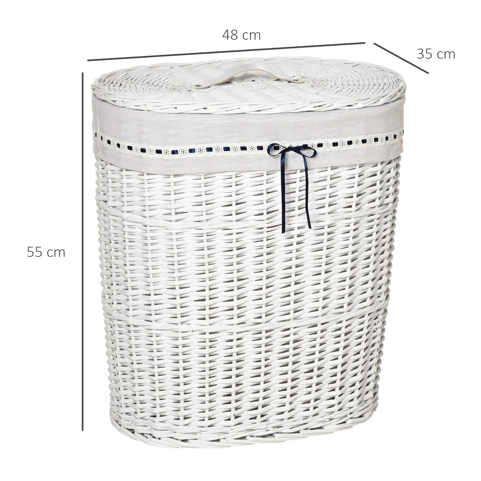 Cesto Boarder holder in wicker with lid and internal sack in washable fabric, white - Image 3