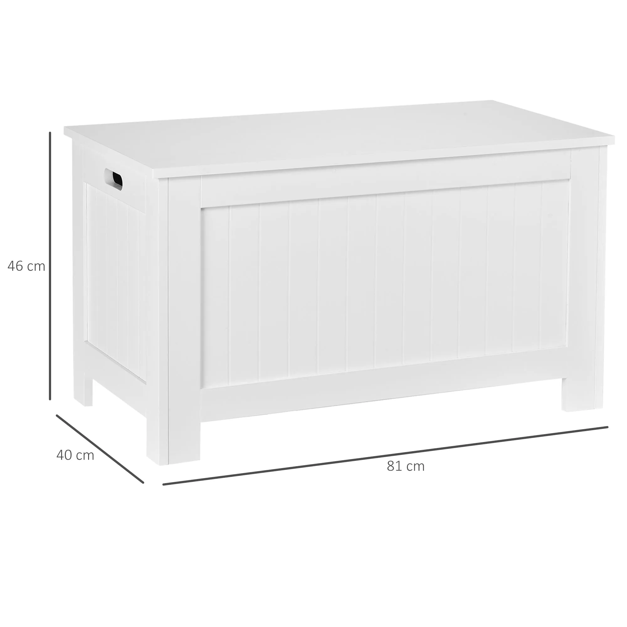 Bench Multipurpose Wooden Wooden Container MDF Opening with Safety Block, 81x40x46cm, White - Image 3