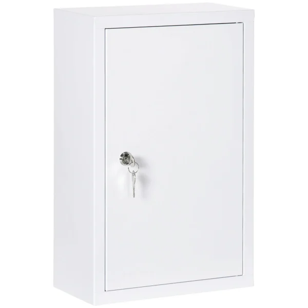 3-Tier Stainless Steel Medicine Cabinet with 2 Keys and Wall Mount, 30x14x46 cm, White