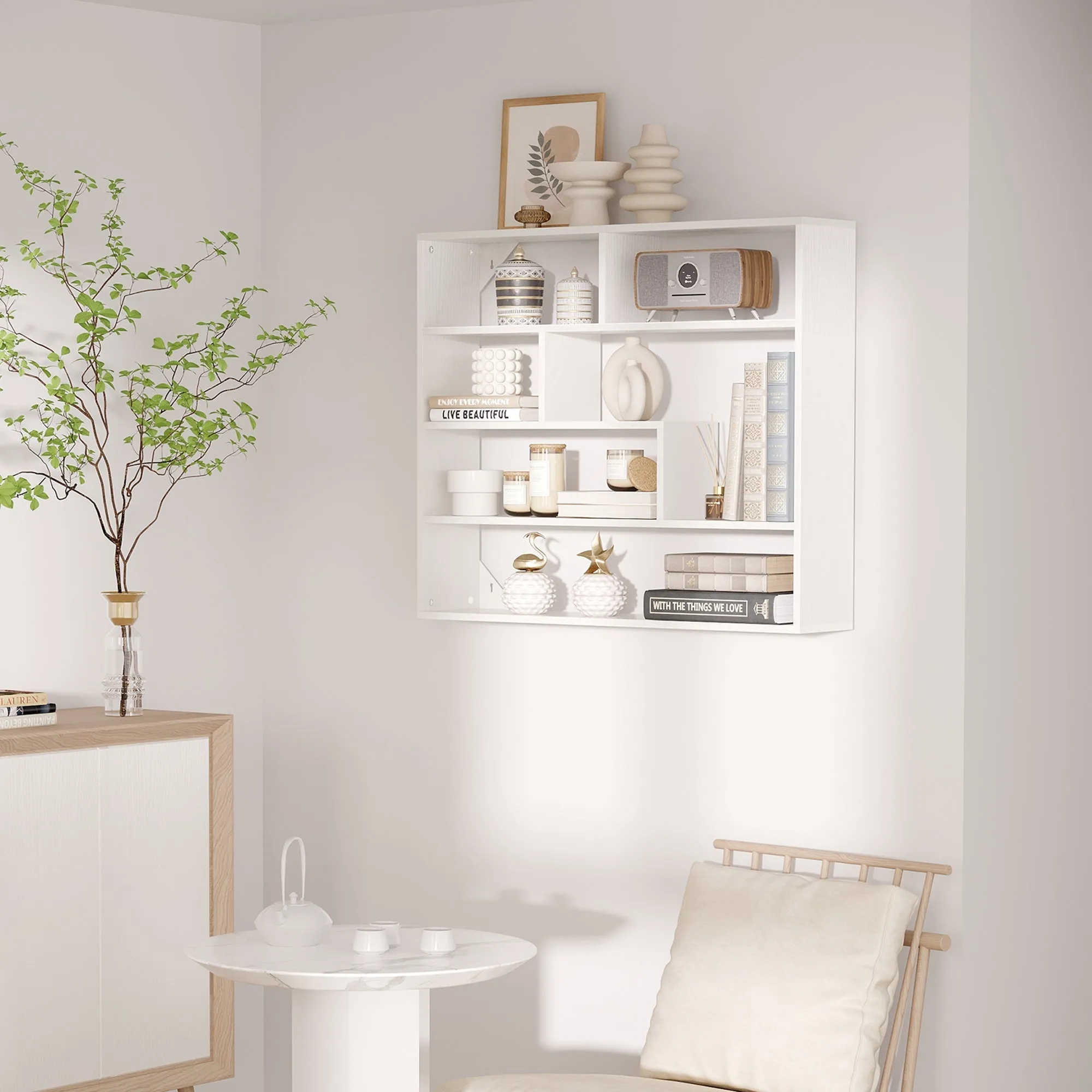 Modern 4-Tier Wooden Wall Bookcase, 94x19.5x80cm, White - Image 2