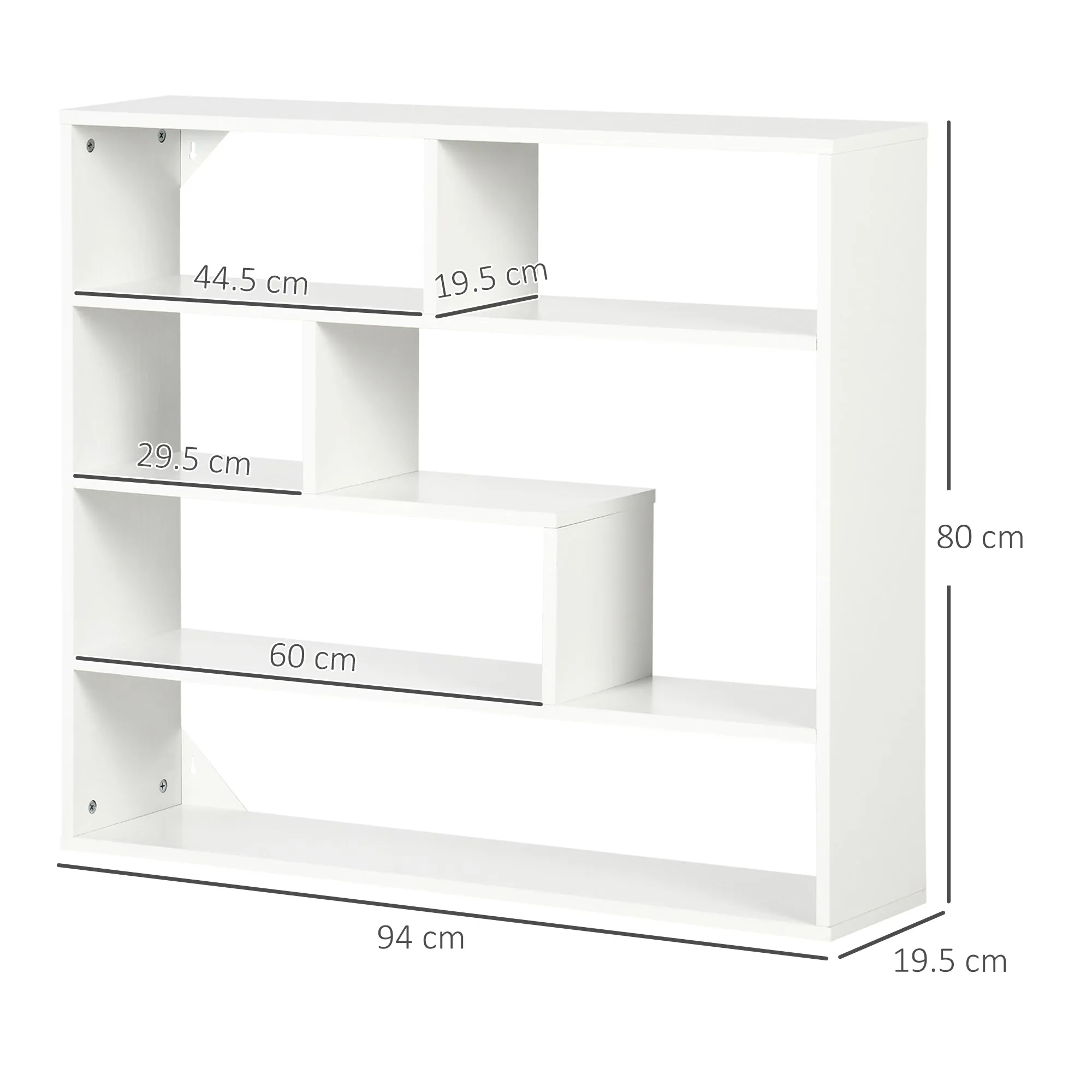 Modern 4-Tier Wooden Wall Bookcase, 94x19.5x80cm, White - Image 3