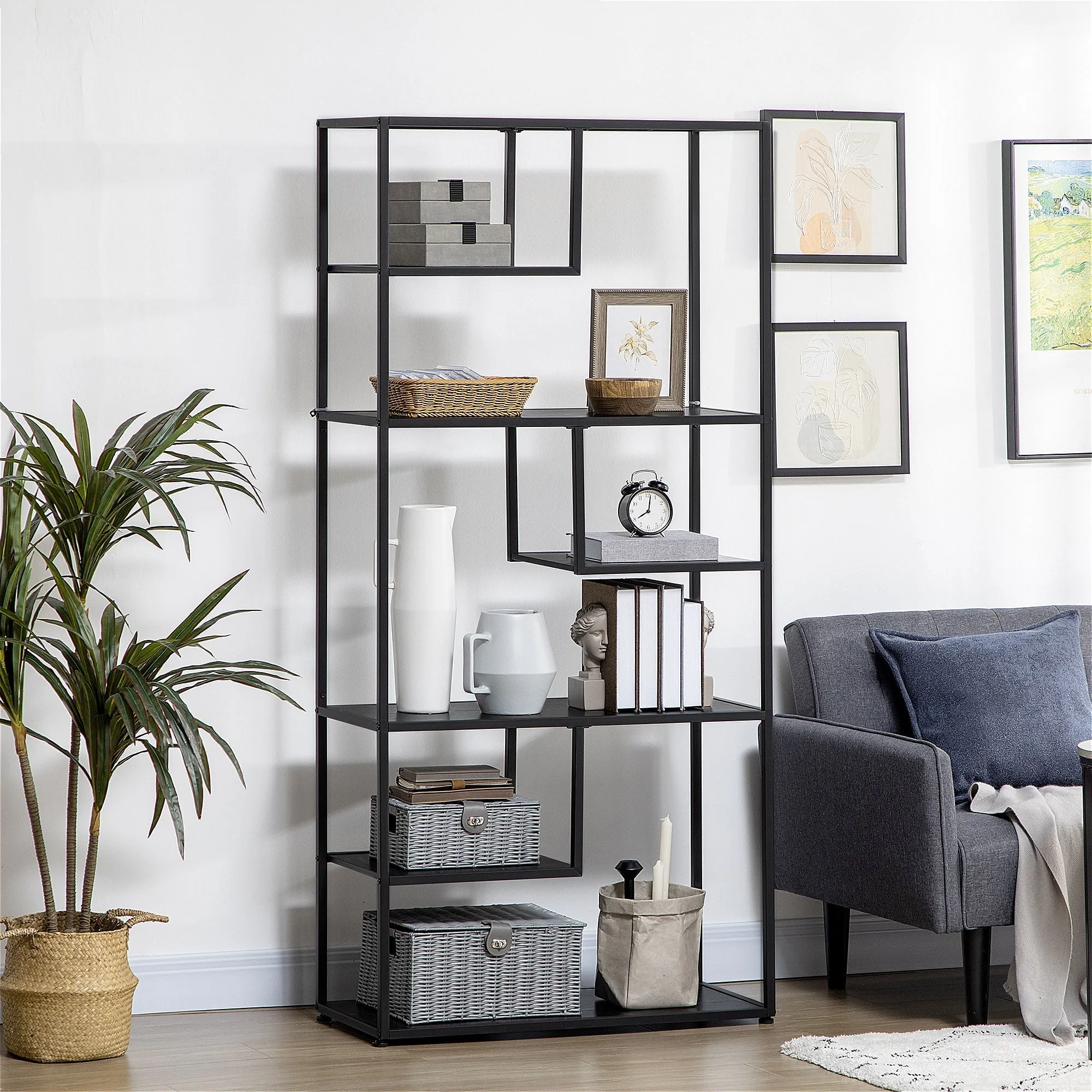 7-Tier Chipboard and Steel Bookcase for Living Room, Bedroom and Office, 83x34x180 cm, Black - Image 2