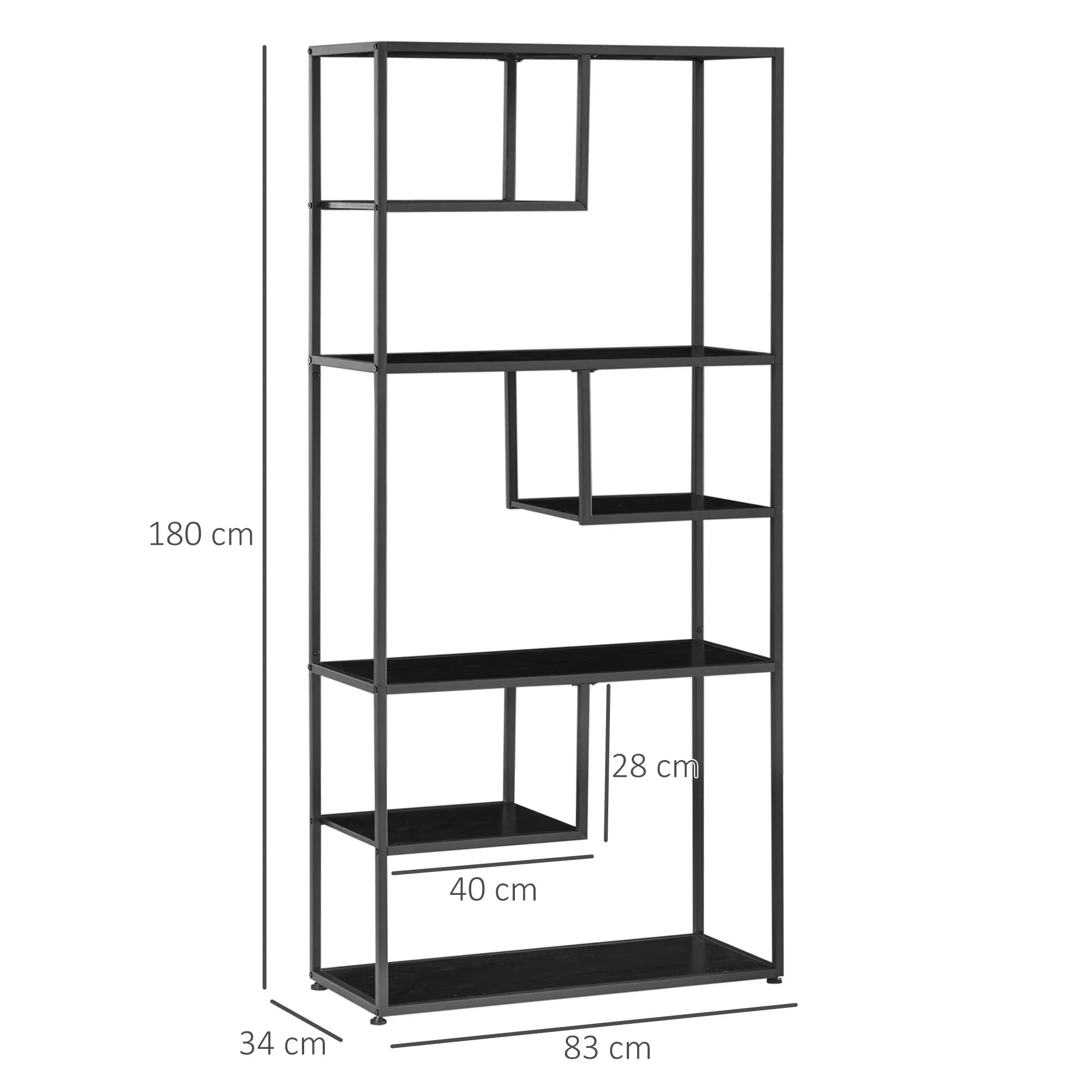 7-Tier Chipboard and Steel Bookcase for Living Room, Bedroom and Office, 83x34x180 cm, Black - Image 3