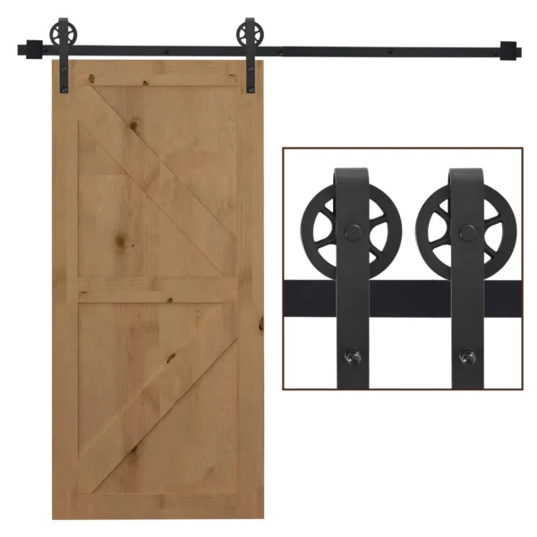 200cm Sliding Door Track Kit, 34-40mm Thickness, Complete Wall Mounted Installation, Single Sliding Door Accessories, Black Steel