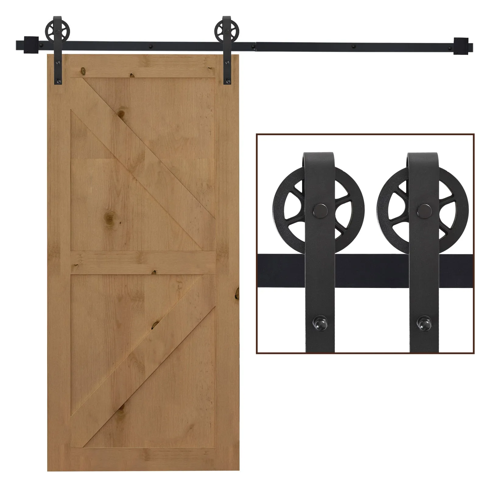 200cm Sliding Door Track Kit, 34-40mm Thickness, Complete Wall Mounted Installation, Single Sliding Door Accessories, Black Steel