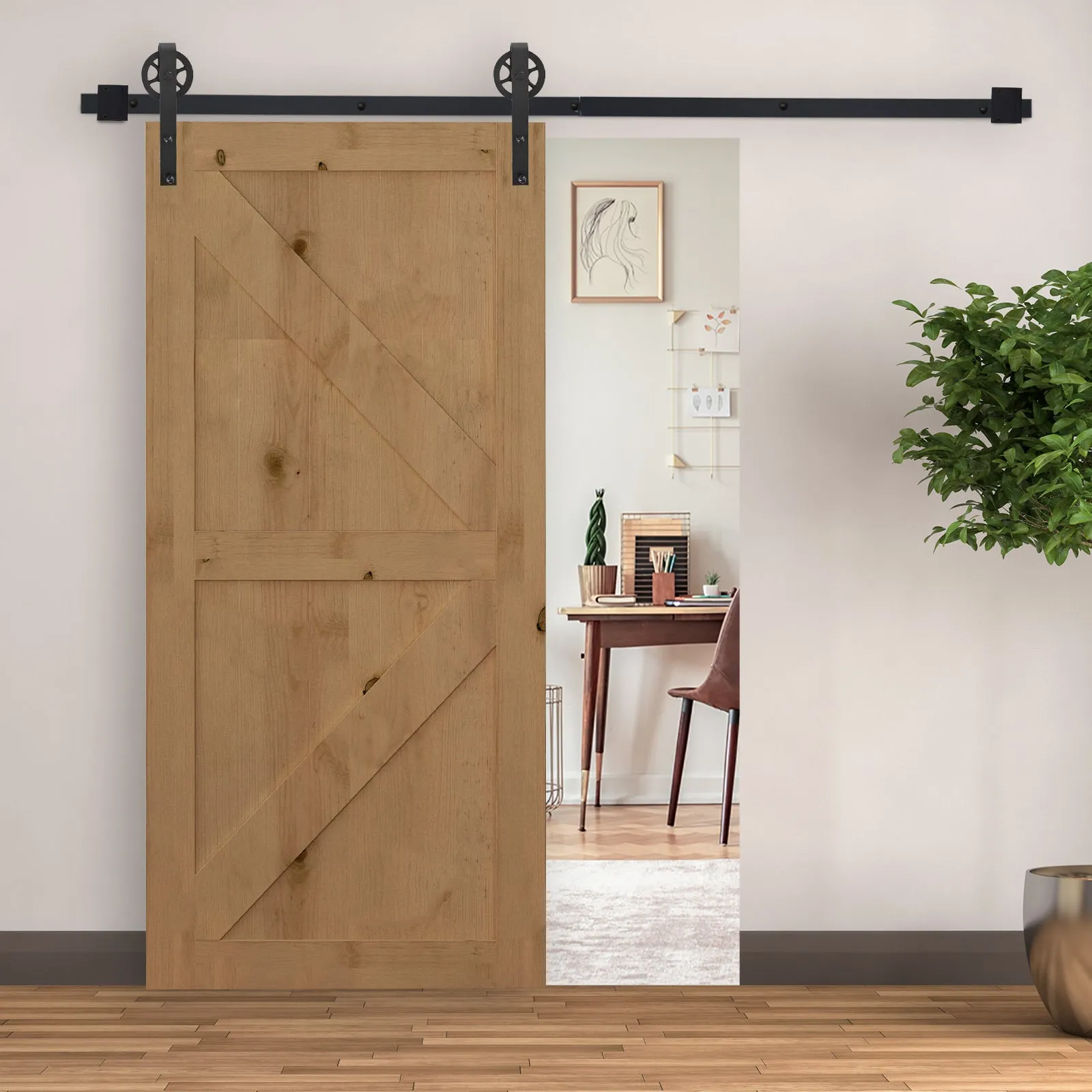 200cm Sliding Door Track Kit, 34-40mm Thickness, Complete Wall Mounted Installation, Single Sliding Door Accessories, Black Steel - Image 2