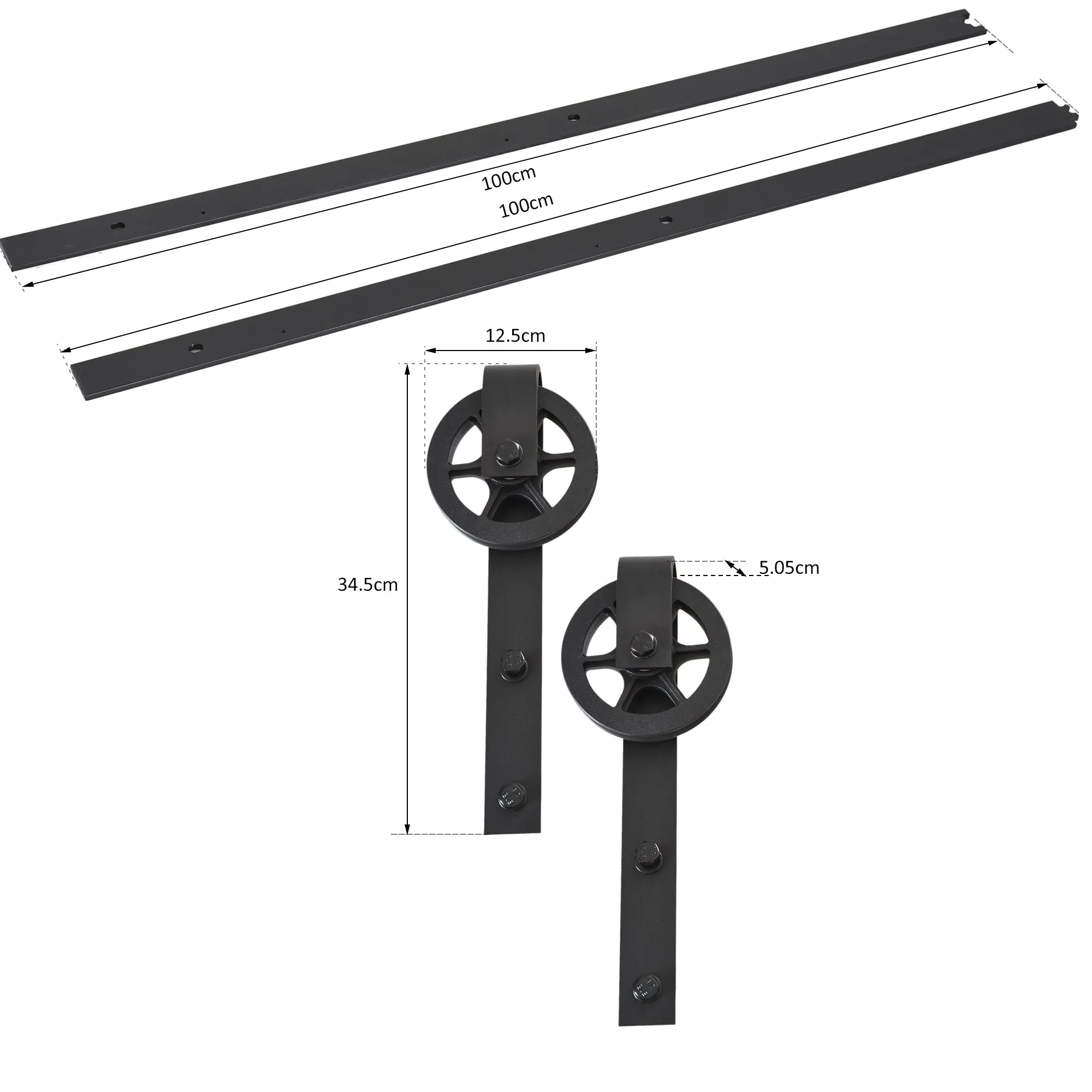 200cm Sliding Door Track Kit, 34-40mm Thickness, Complete Wall Mounted Installation, Single Sliding Door Accessories, Black Steel - Image 3