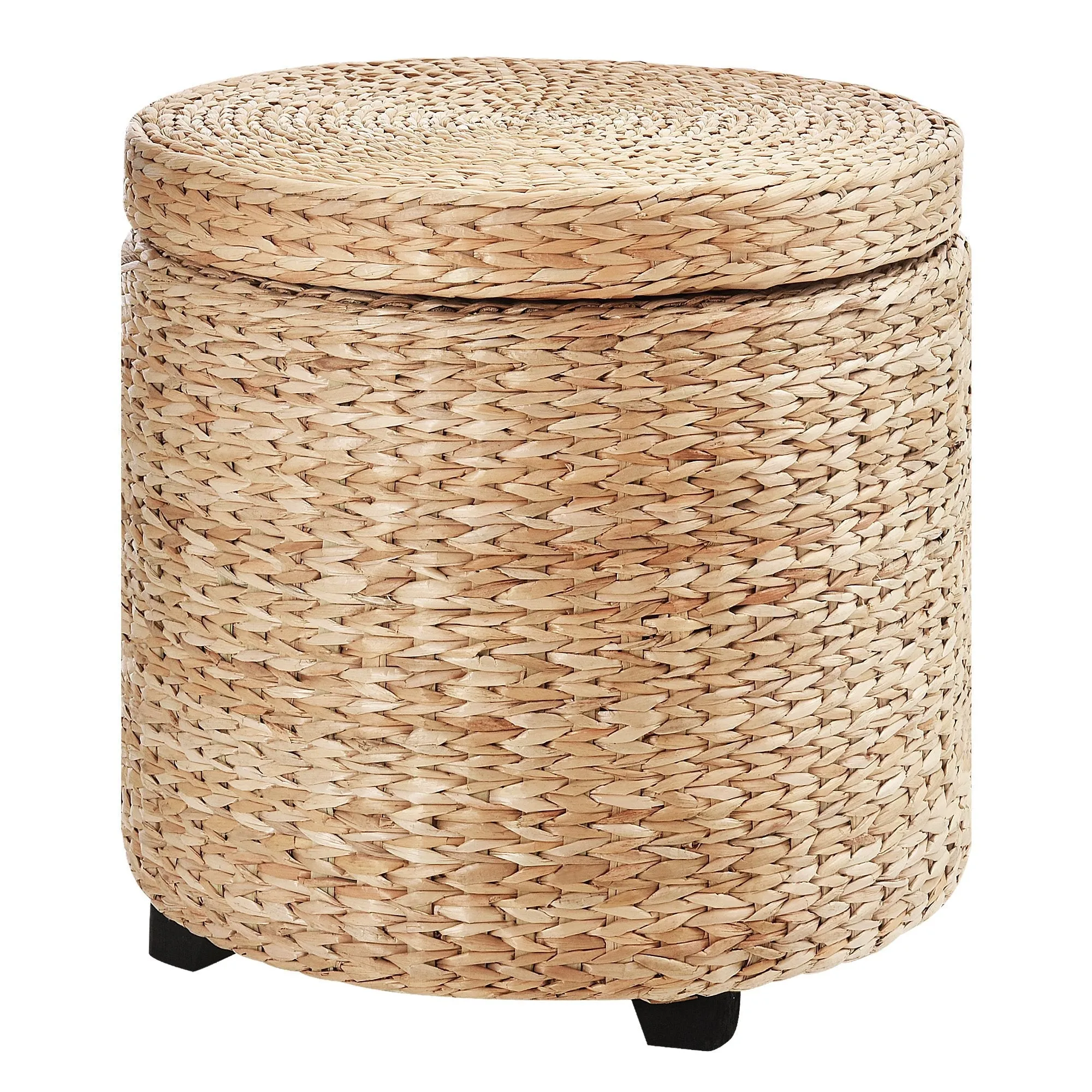 Boho Style Round Storage Ottoman with Natural Upholstery, Coffee Table Ø43x43cm, Khaki - Image 2