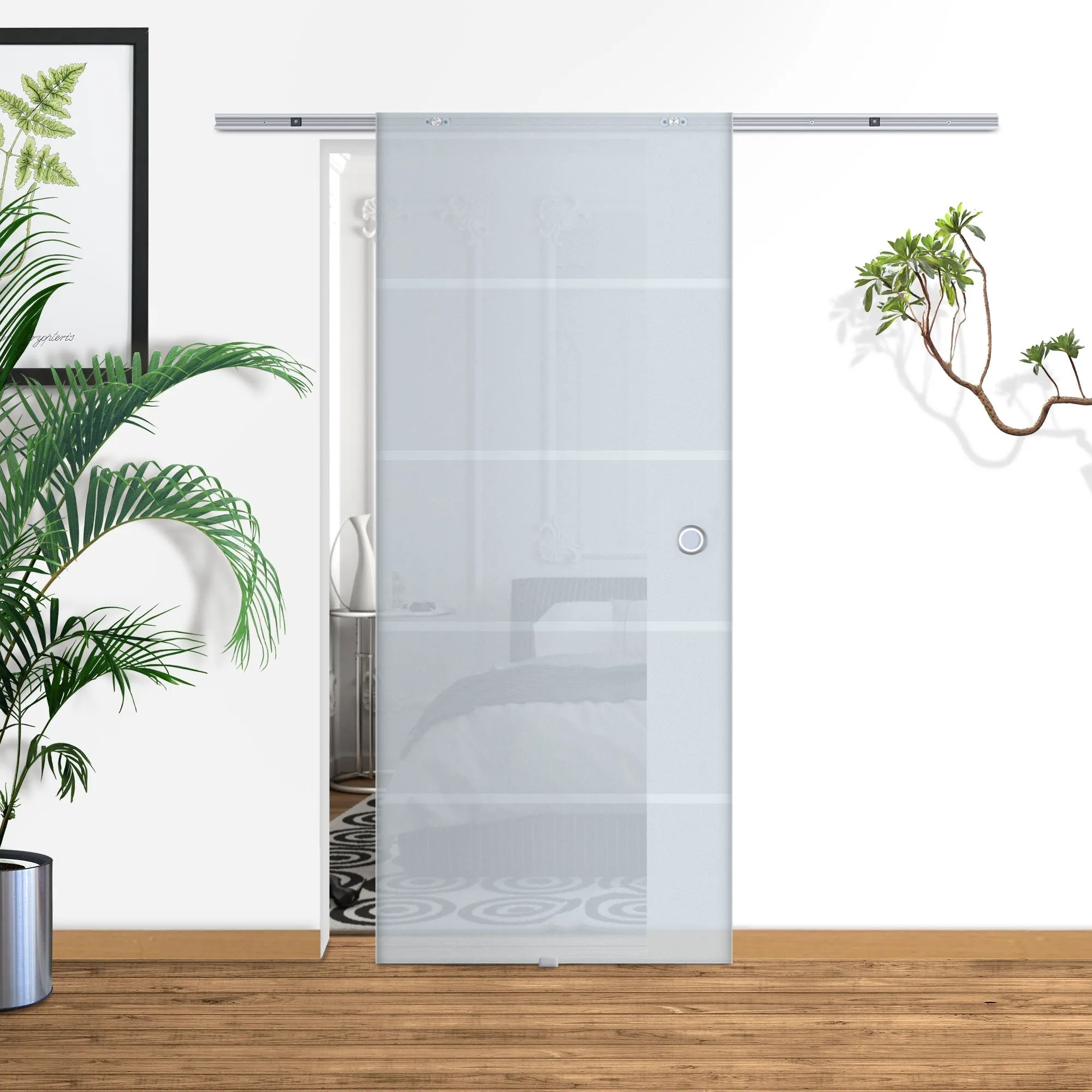 Internal Sliding Door in Frosted and Satin Glass with B3 Aluminum Track for Bathroom Kitchen Study Glass 205x 90x 0.8cm - Image 2