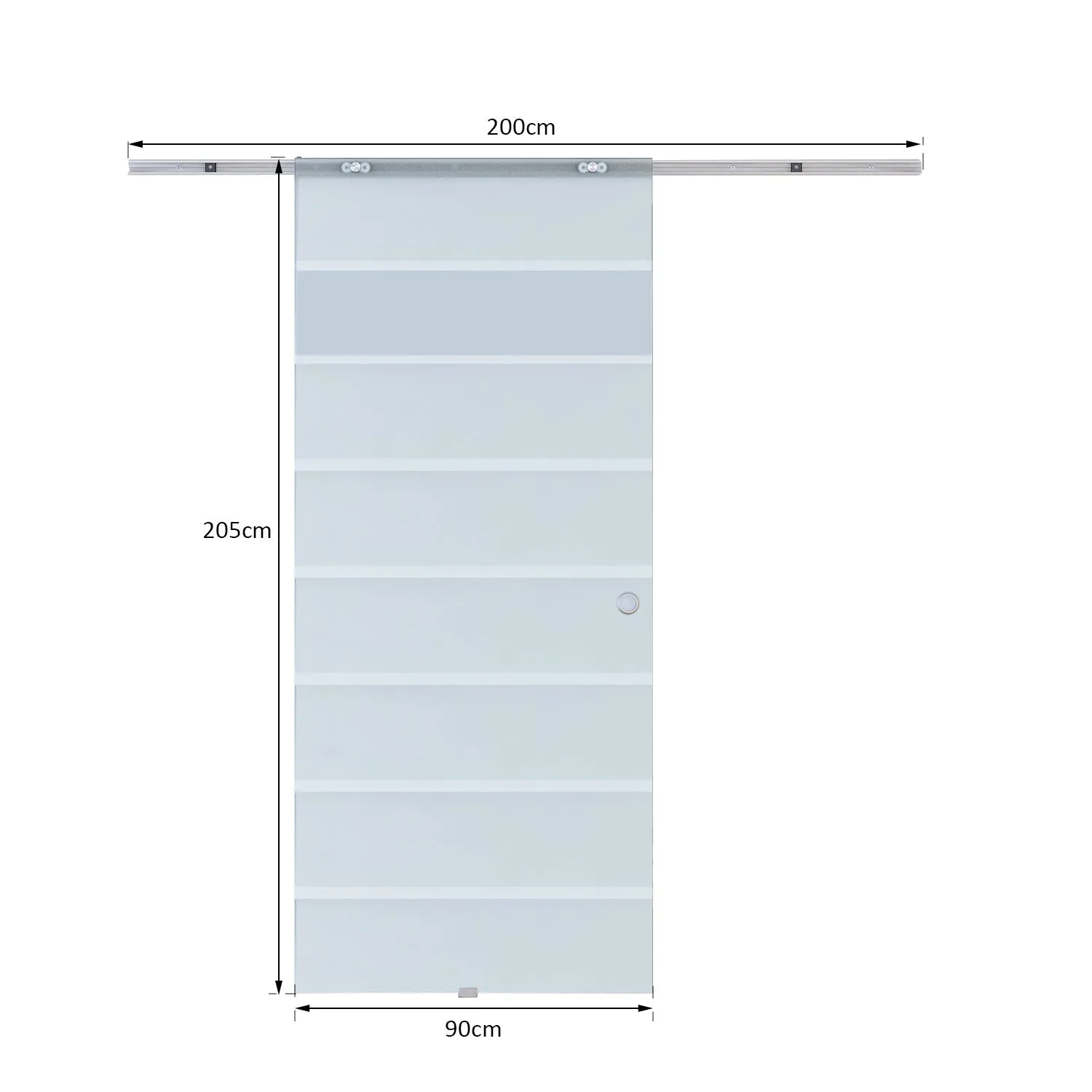 Internal Sliding Door in Frosted and Satin Glass with B3 Aluminum Track for Bathroom Kitchen Study Glass 205x 90x 0.8cm - Image 3