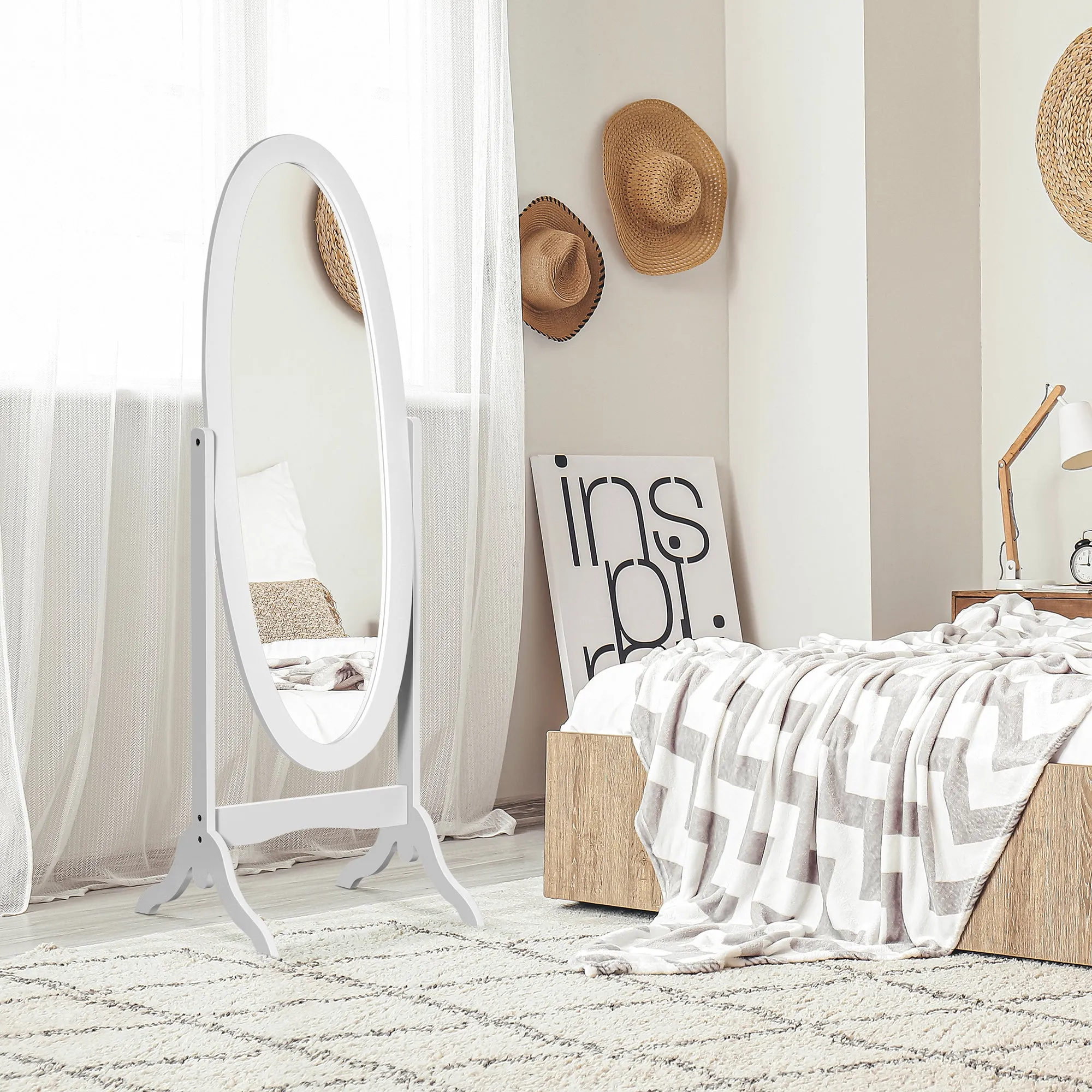 Oval Full Length Floor Mirror with Adjustable Tilt, 47.5x45.5x154.5cm, White - Image 2