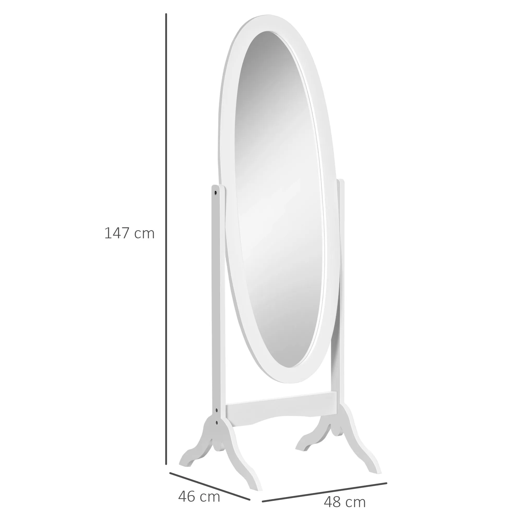 Oval Full Length Floor Mirror with Adjustable Tilt, 47.5x45.5x154.5cm, White - Image 3