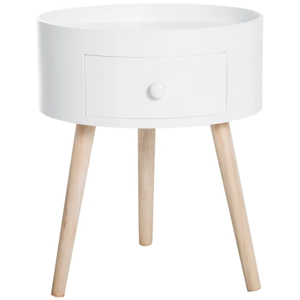 Modern Living Room Table with wooden, white, ф38x45cm drawer