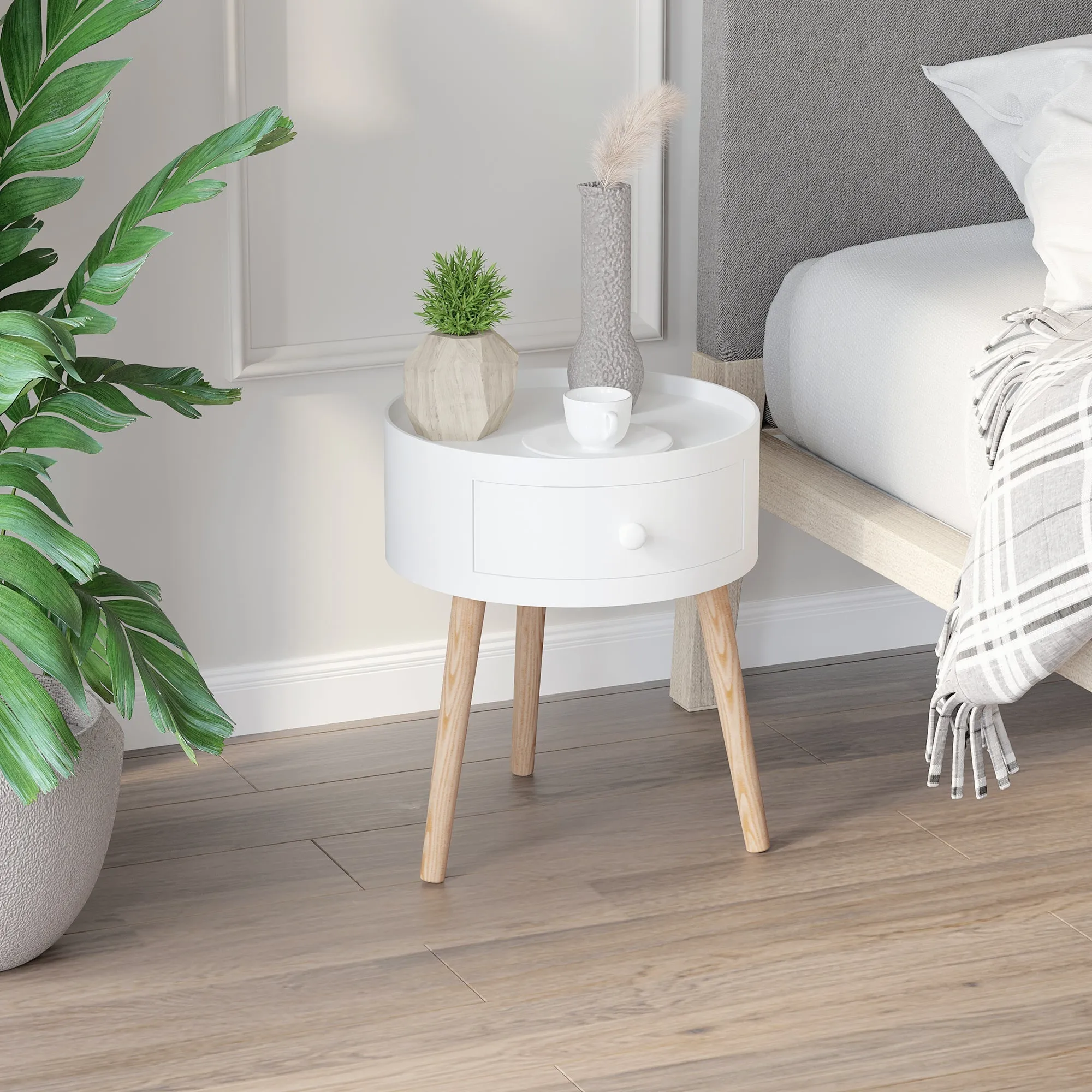 Modern Living Room Table with wooden, white, ф38x45cm drawer - Image 2