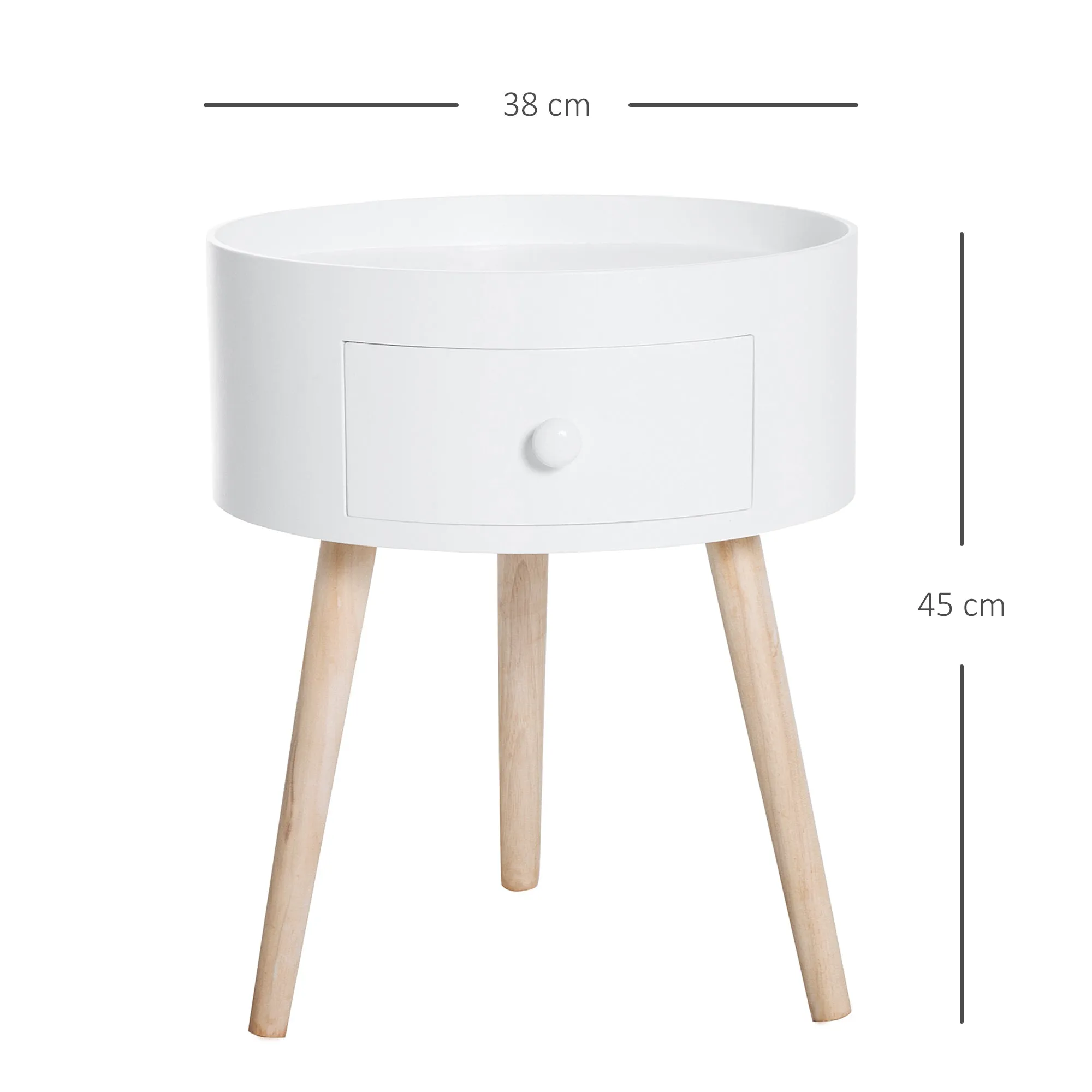 Modern Living Room Table with wooden, white, ф38x45cm drawer - Image 3