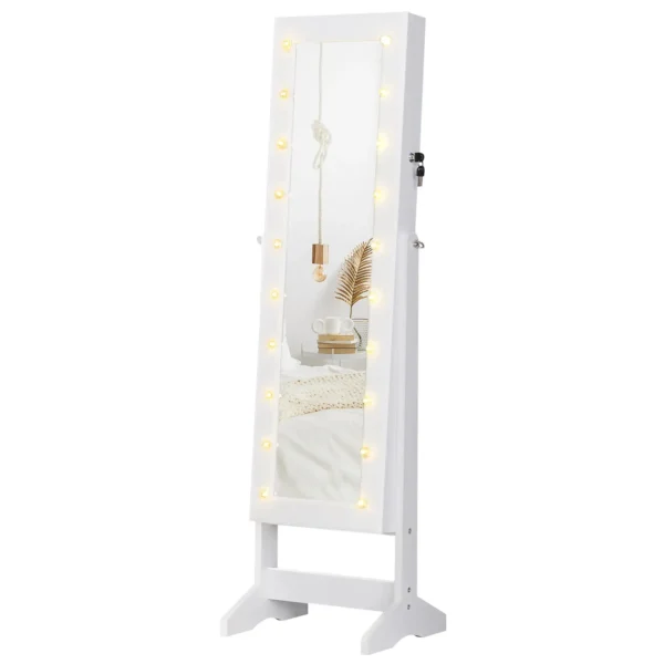 Jewellery Cabinet Adjustable Mirror Jewellery Box 20 LED Lights, Wood, White, 40x37x146 cm