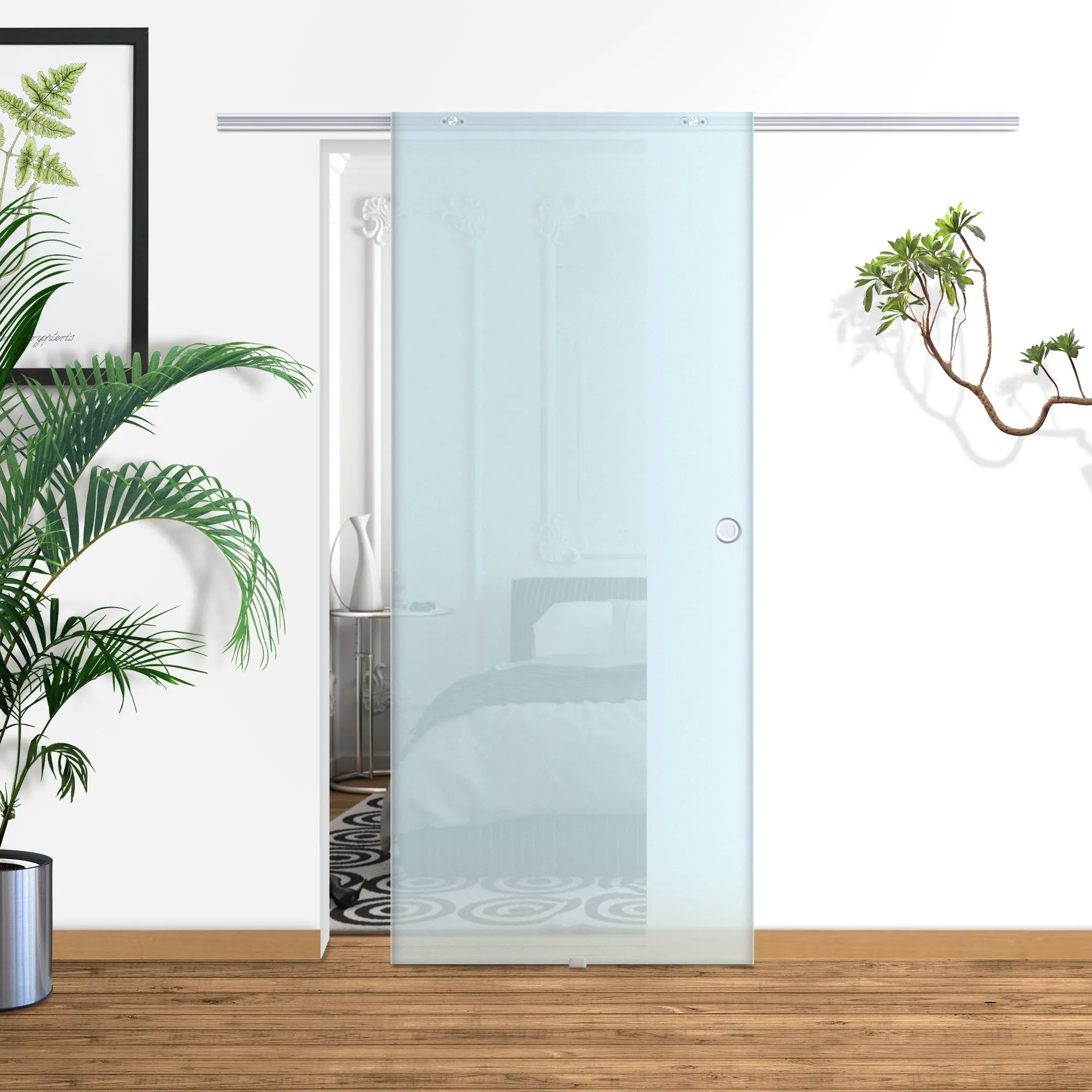 Sliding Door Smudged Glass Effect with Aluminum Track , 90x205cm | - Image 2