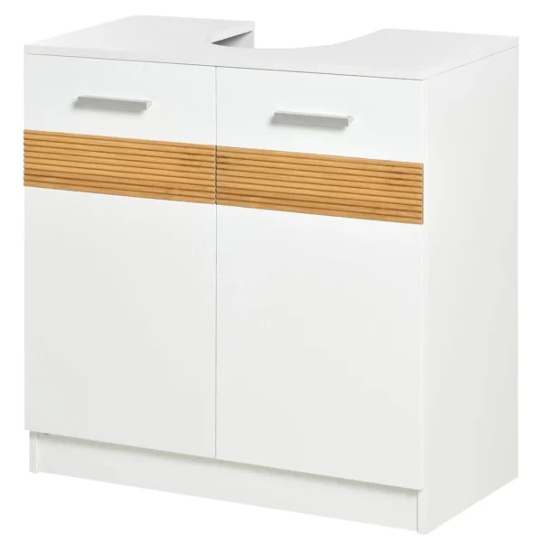kleankin Bathroom Vanity Cabinet with MDF and Bamboo Doors 60x30x60.5cm - White and Wood Color