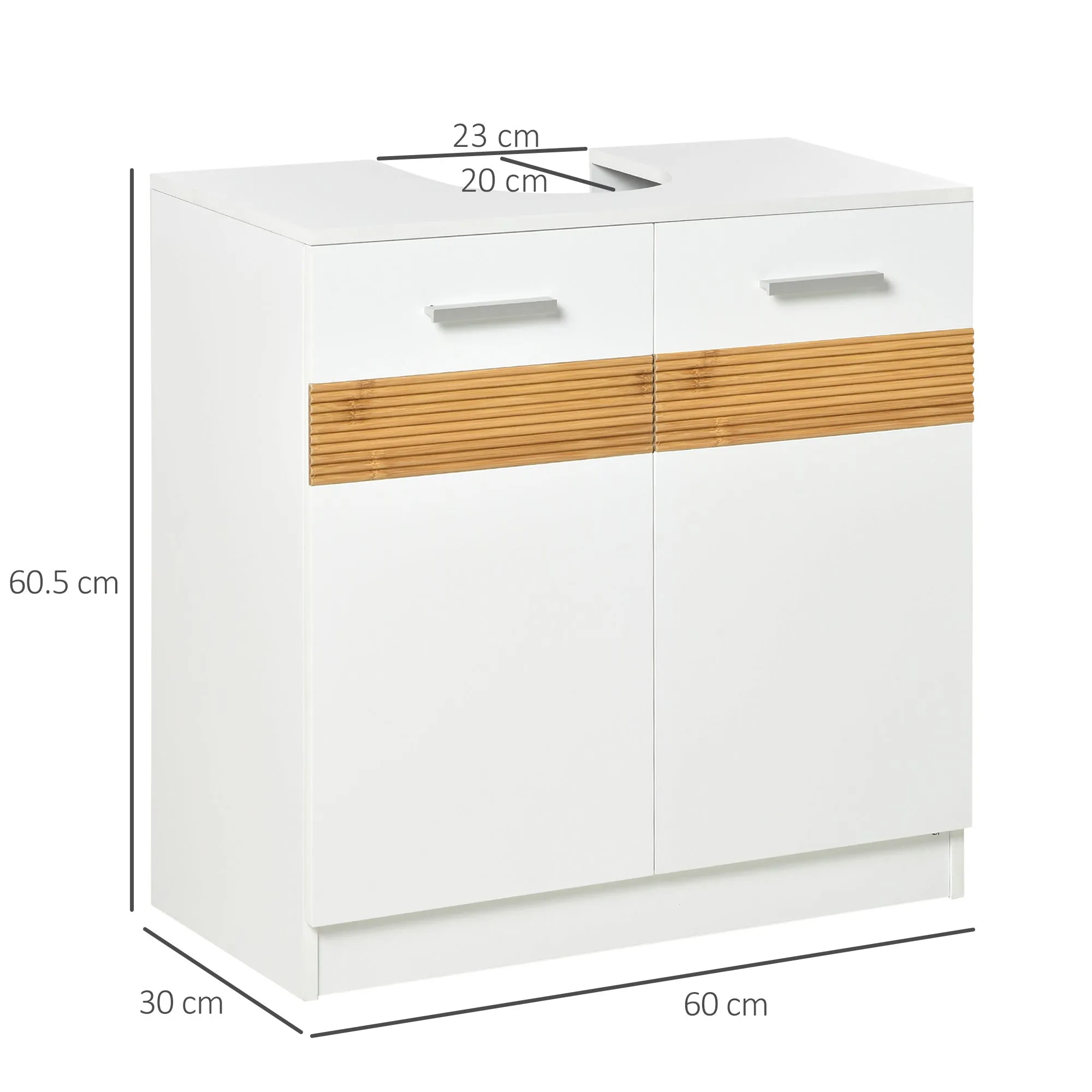 kleankin Bathroom Vanity Cabinet with MDF and Bamboo Doors 60x30x60.5cm - White and Wood Color - Image 3