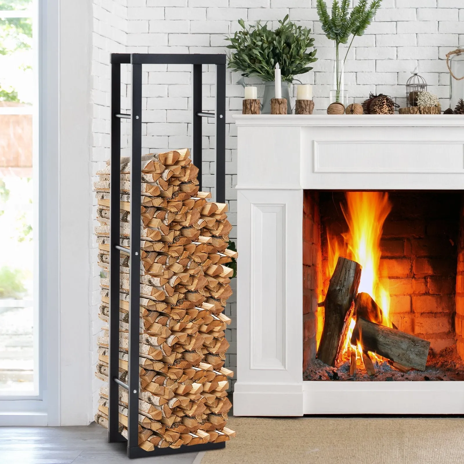 Black Metal Vertical Log Holder for Indoor and Outdoor Use with 100 kg Max Load Capacity, 40x25x150 cm - Image 2