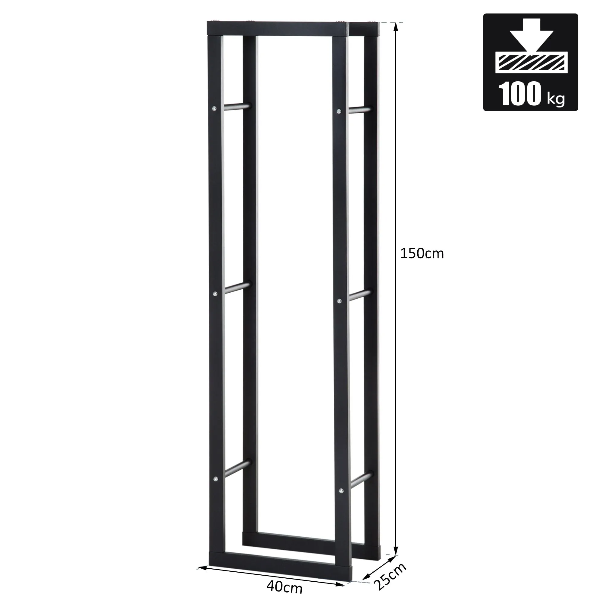 Black Metal Vertical Log Holder for Indoor and Outdoor Use with 100 kg Max Load Capacity, 40x25x150 cm - Image 3