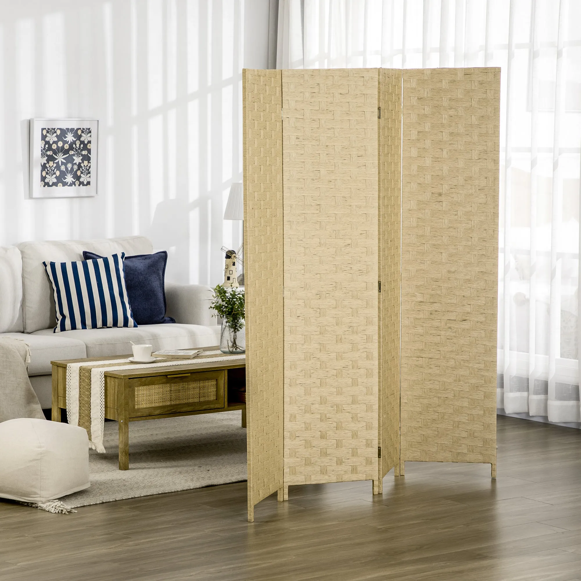 Indoor 4-Panel Wooden Folding Space-Saving Indoor Screen, Height 170cm, Brown - Image 2