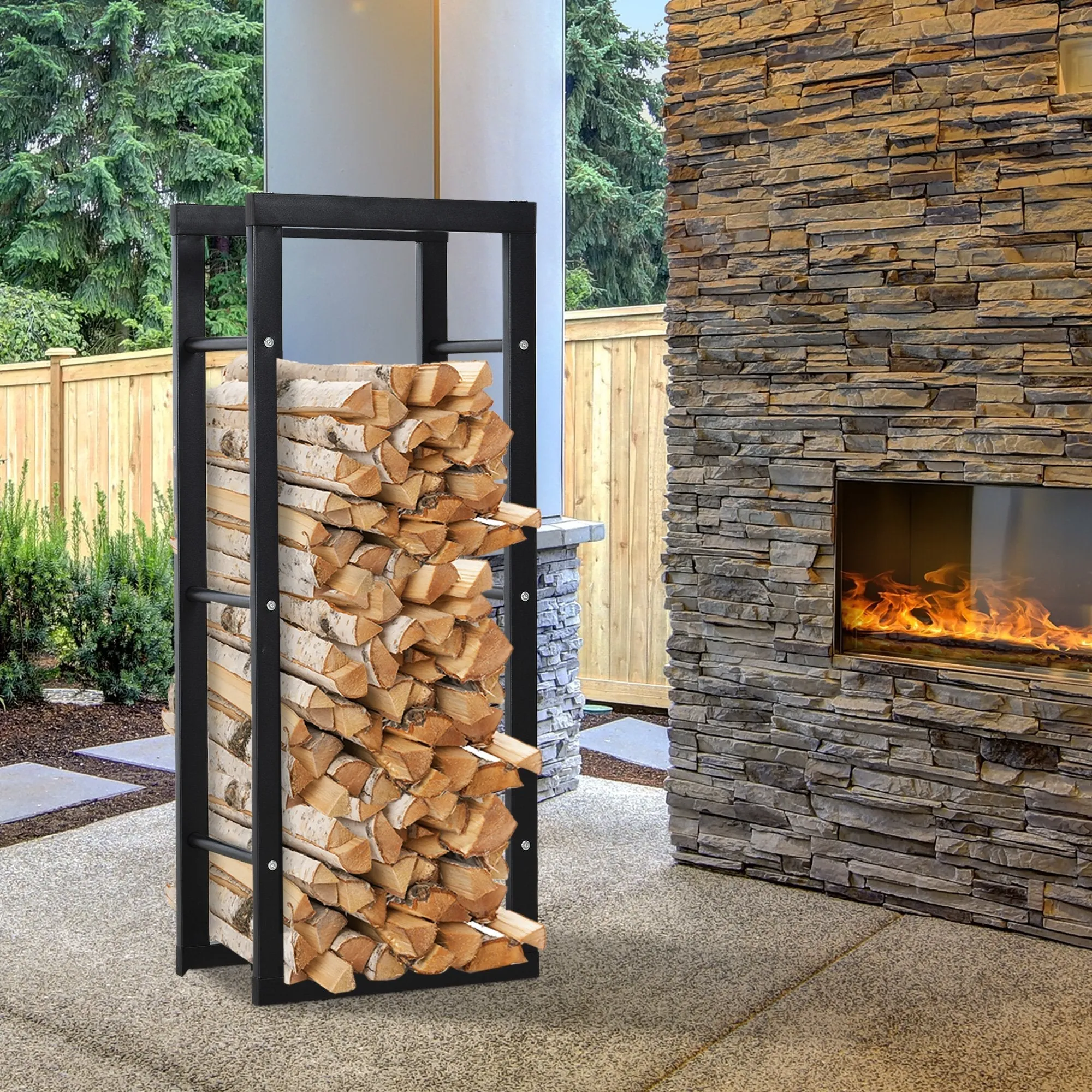 Black Metal Vertical Log Rack for Indoor and Outdoor Use with 100 kg Max Load Capacity, 40x25x100 cm - Image 2