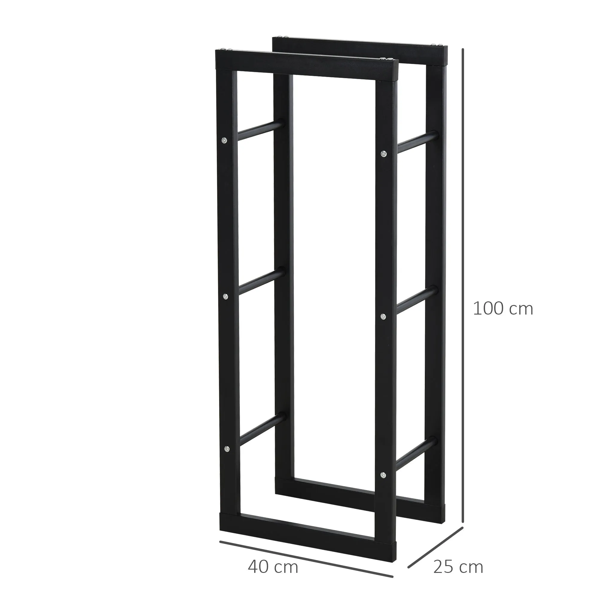 Black Metal Vertical Log Rack for Indoor and Outdoor Use with 100 kg Max Load Capacity, 40x25x100 cm - Image 3