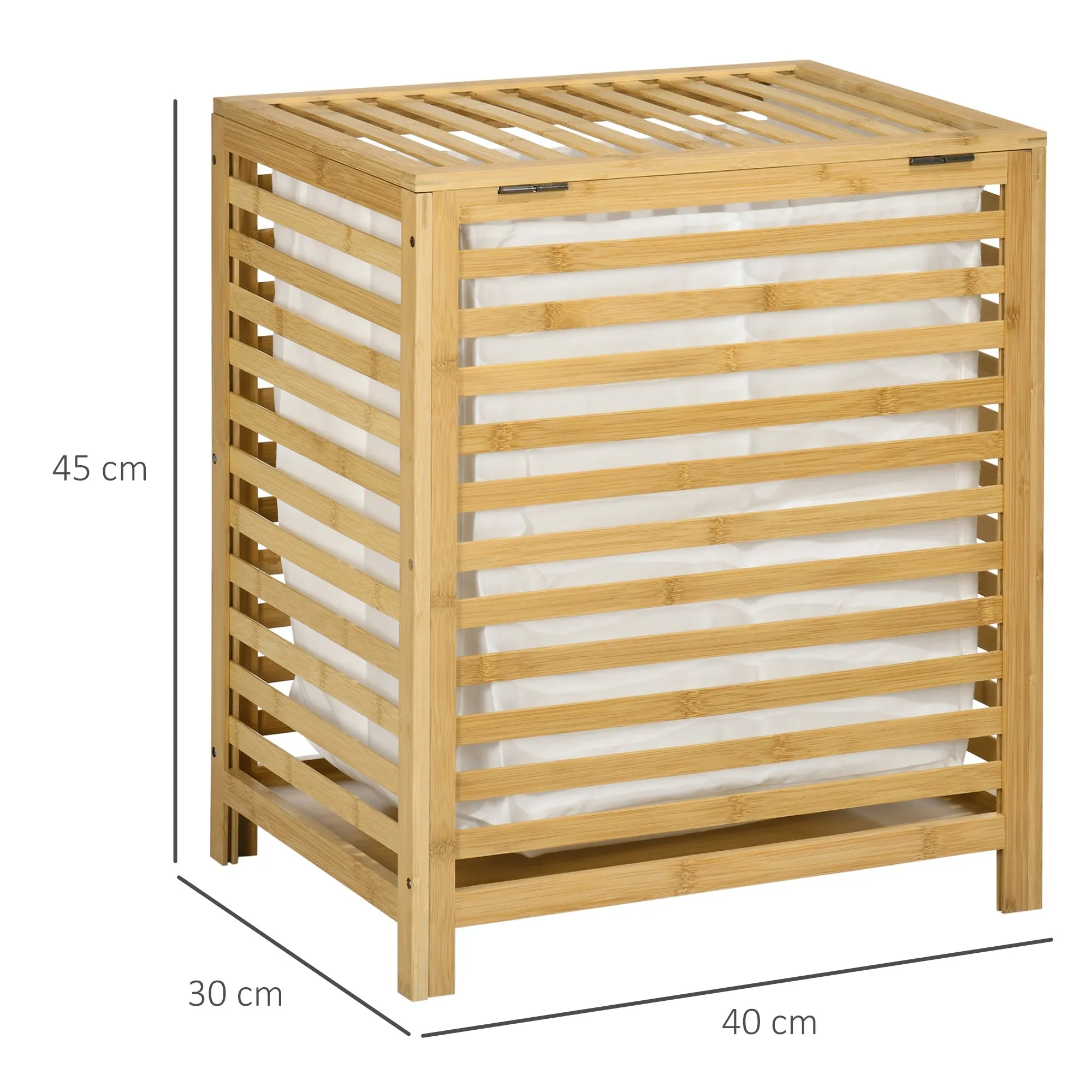 Bamboo and Polyester Slatted Laundry Hamper with Lid and Removable Bag, 50x36x60 cm - Image 3