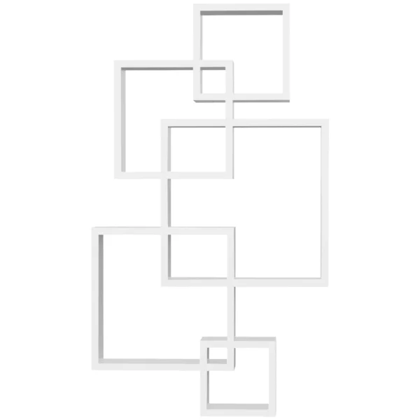 Modern Floating Bookcase with 5 Interwoven Wooden Cubes, 49.5x10.2x86cm, White