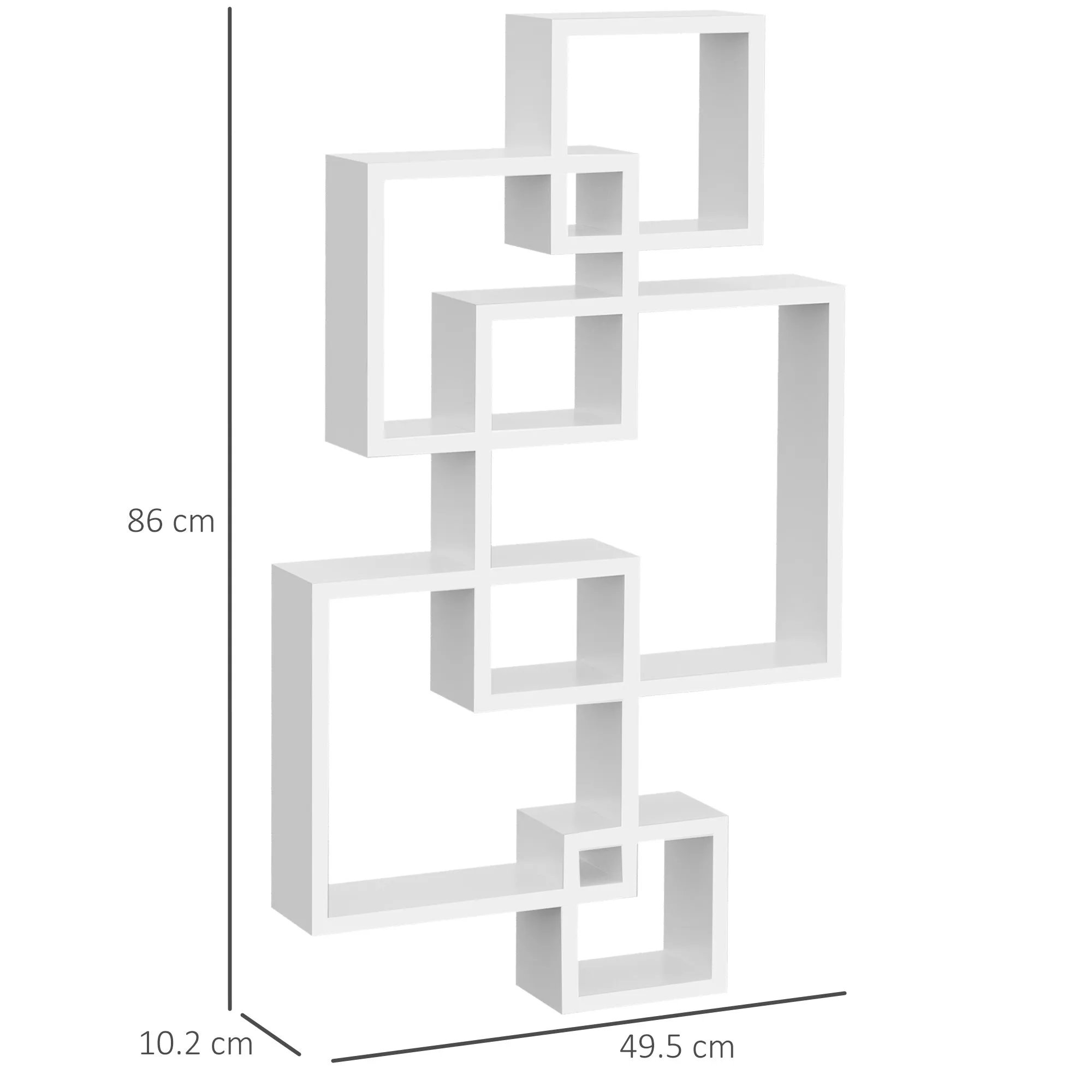 Modern Floating Bookcase with 5 Interwoven Wooden Cubes, 49.5x10.2x86cm, White - Image 3