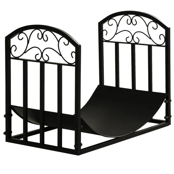 Indoor and Outdoor Metal Log Rack with Curved Shelf, Holds Up to 60kg of Wood, Black, 60.5x36x46.5cm