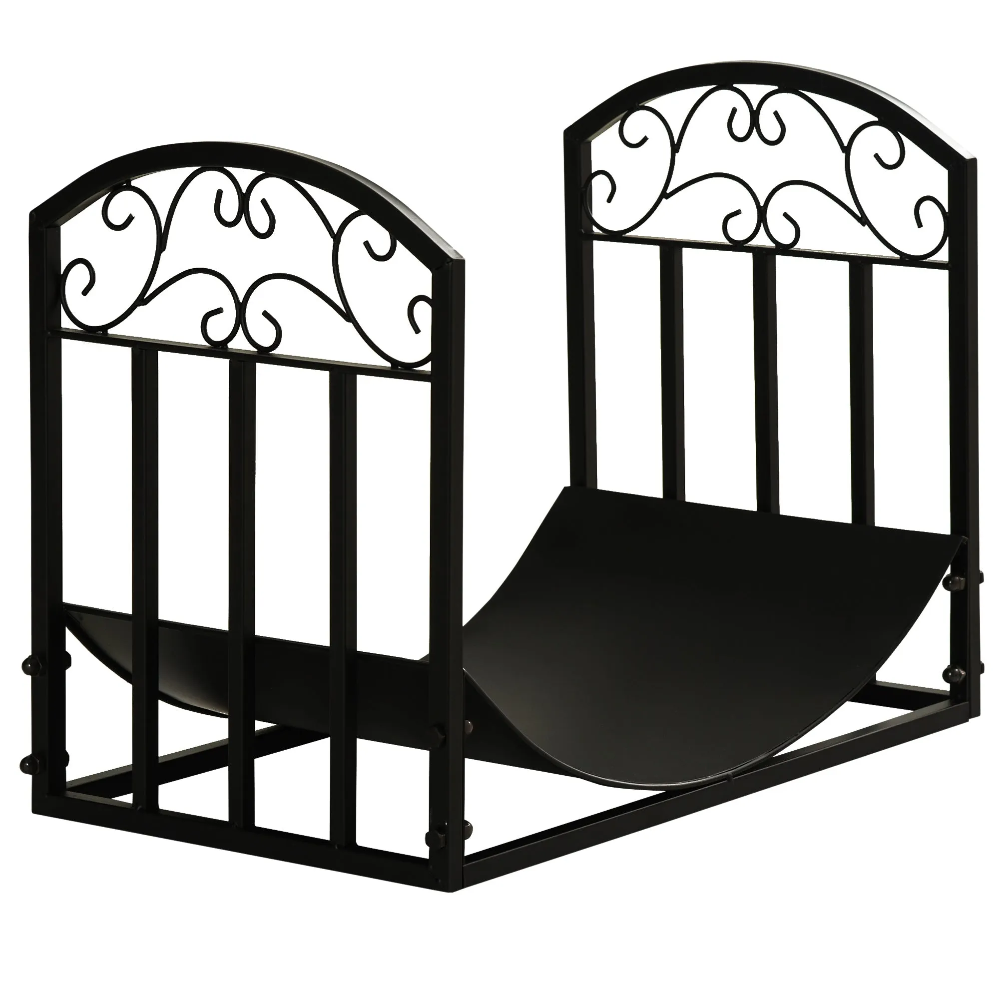 Indoor and Outdoor Metal Log Rack with Curved Shelf, Holds Up to 60kg of Wood, Black, 60.5x36x46.5cm