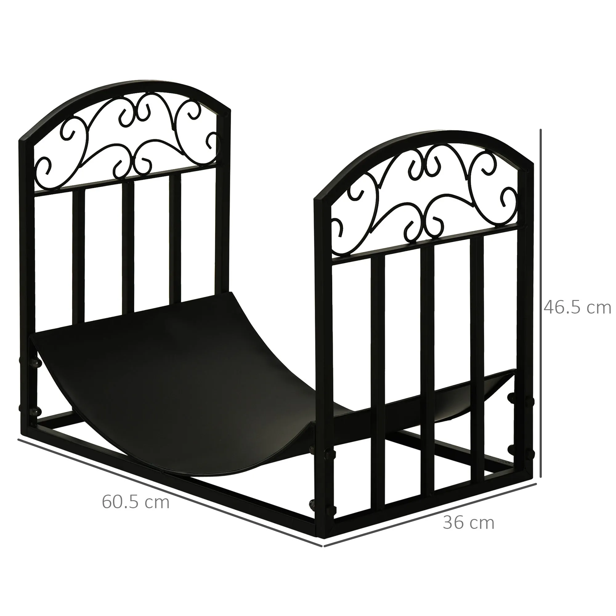 Indoor and Outdoor Metal Log Rack with Curved Shelf, Holds Up to 60kg of Wood, Black, 60.5x36x46.5cm - Image 3