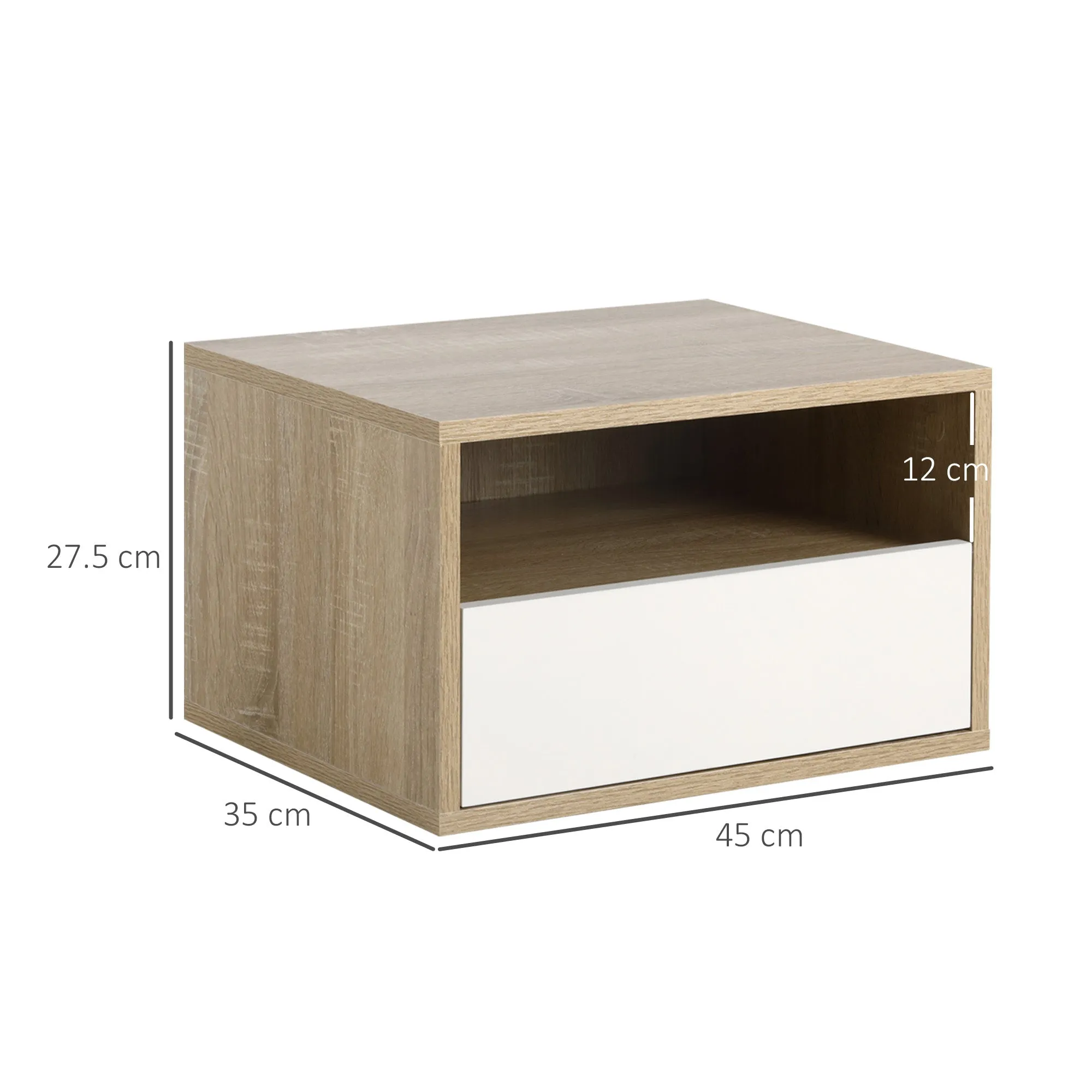 Set 2 Bedside tables suspended with drawer and shelf 45x35x27.5cm - White and wooden color - Image 3