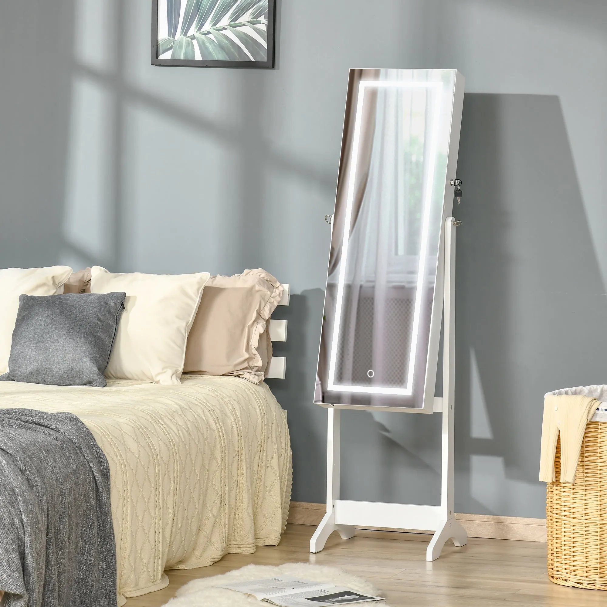 Freestanding Jewelry Mirror with LED Light, Adjustable Tilt and Lock, 46x36.5x151.5cm - Image 2