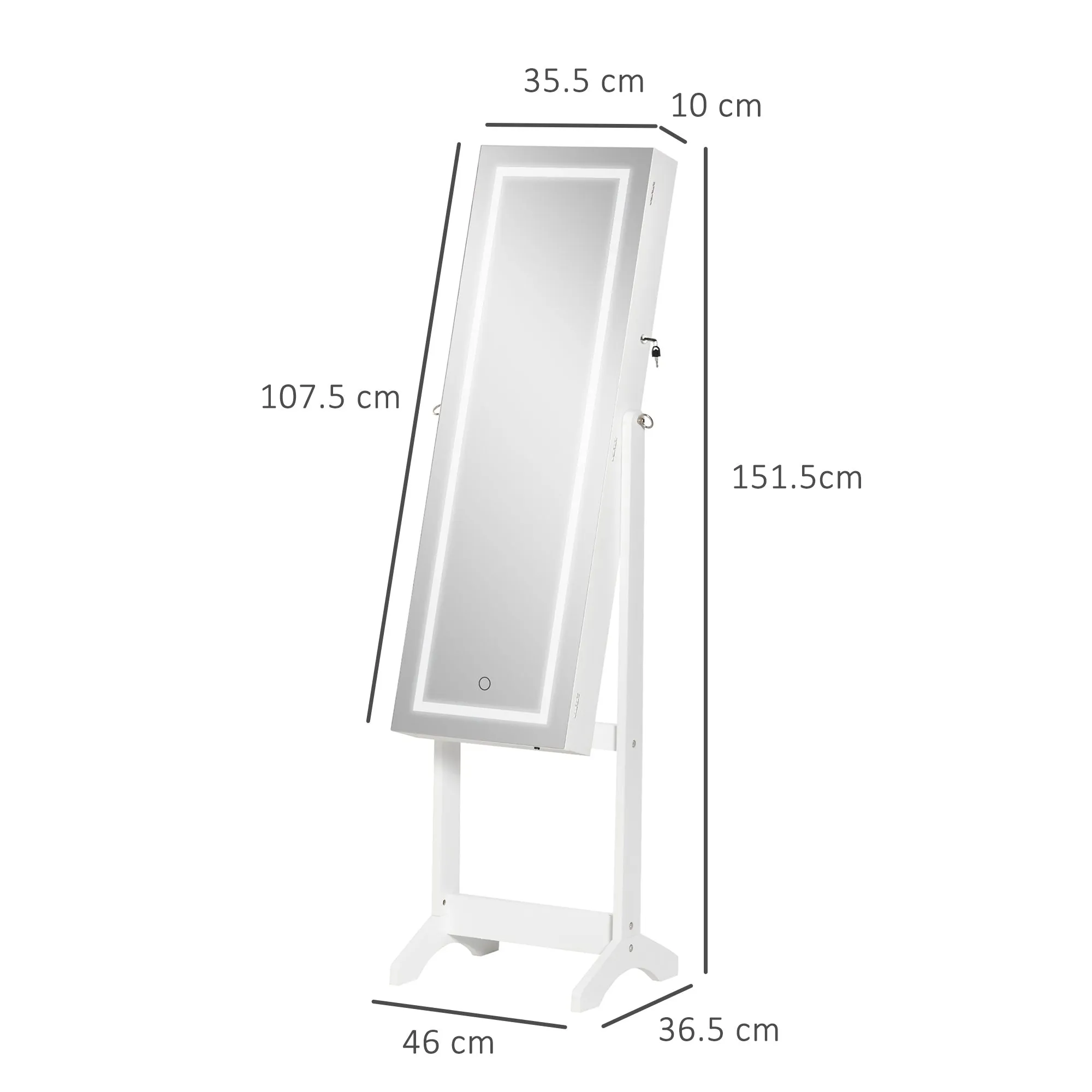 Freestanding Jewelry Mirror with LED Light, Adjustable Tilt and Lock, 46x36.5x151.5cm - Image 3