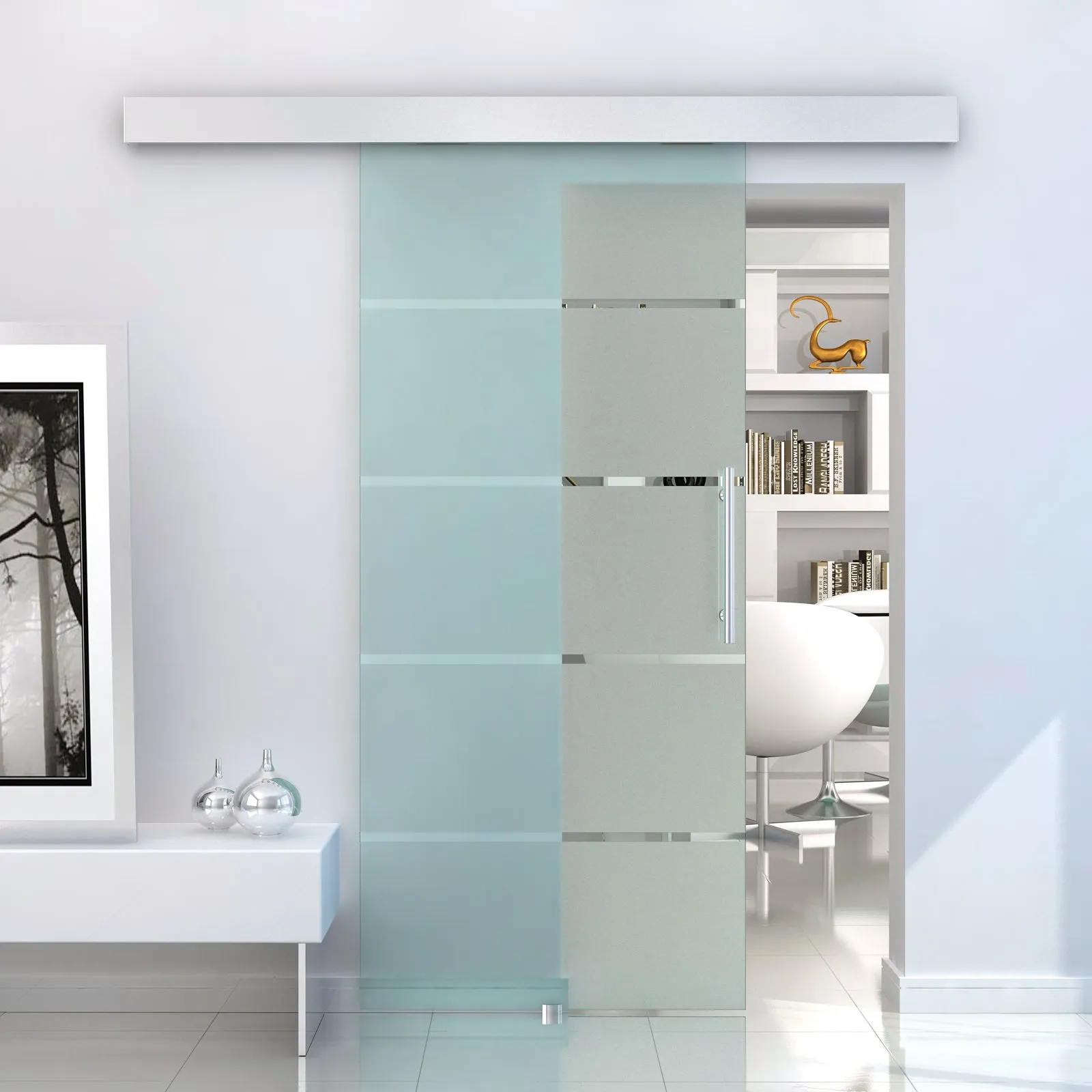 Sliding Glass Sliding Glass with 4 transparent stripes, 102.5x205cm - Image 2