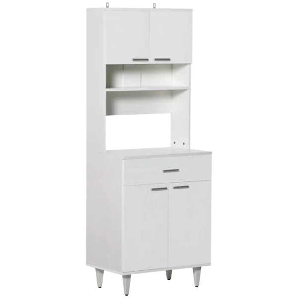 High Kitchen Sideboard, Classic White Wooden Sideboard with 2 Cabinets and 1 Shelf, White, 60x40x160cm
