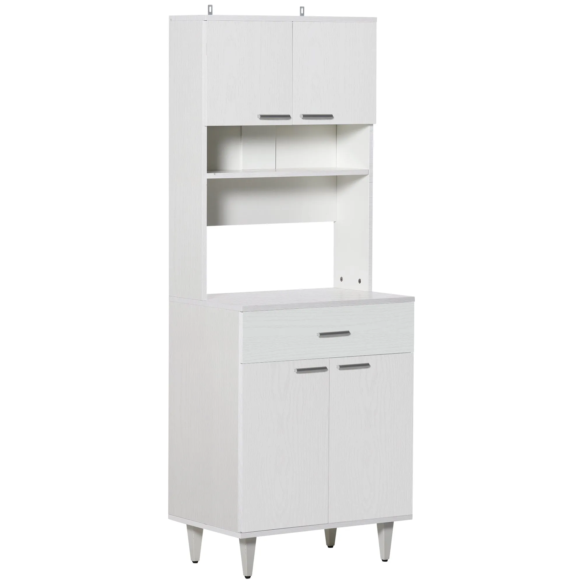 High Kitchen Sideboard, Classic White Wooden Sideboard with 2 Cabinets and 1 Shelf, White, 60x40x160cm