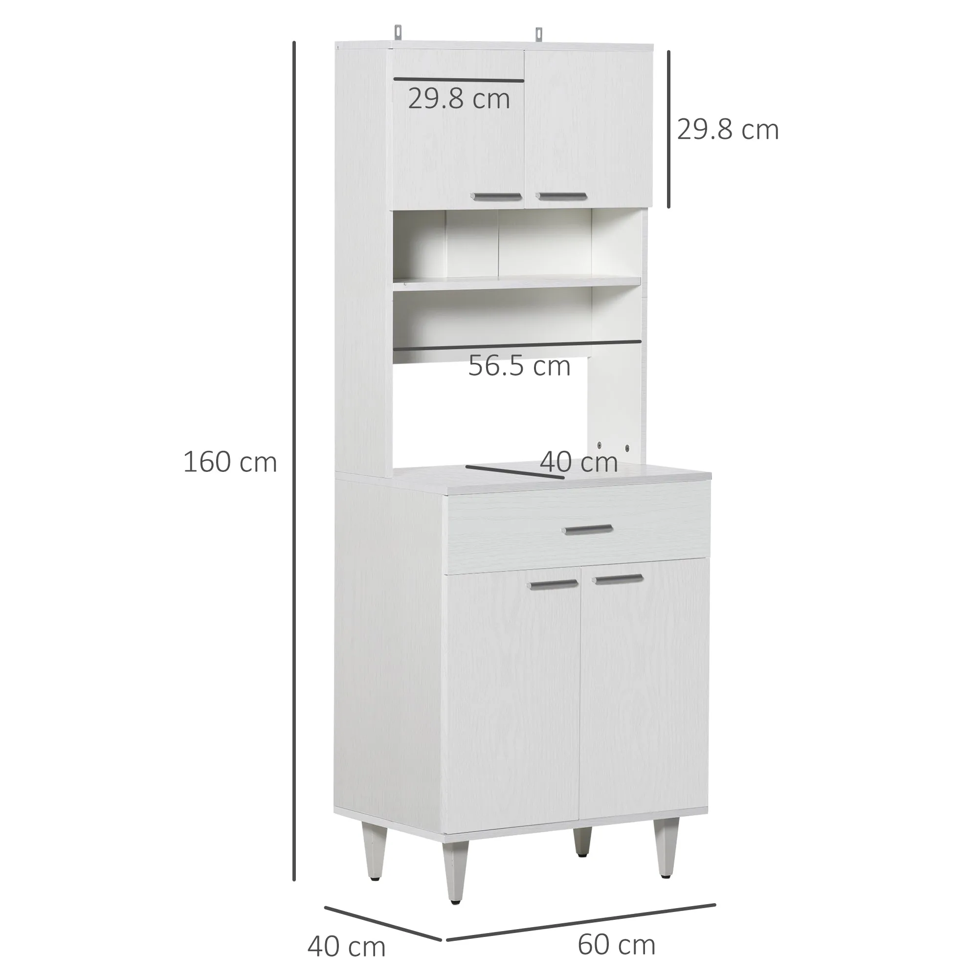 High Kitchen Sideboard, Classic White Wooden Sideboard with 2 Cabinets and 1 Shelf, White, 60x40x160cm - Image 3