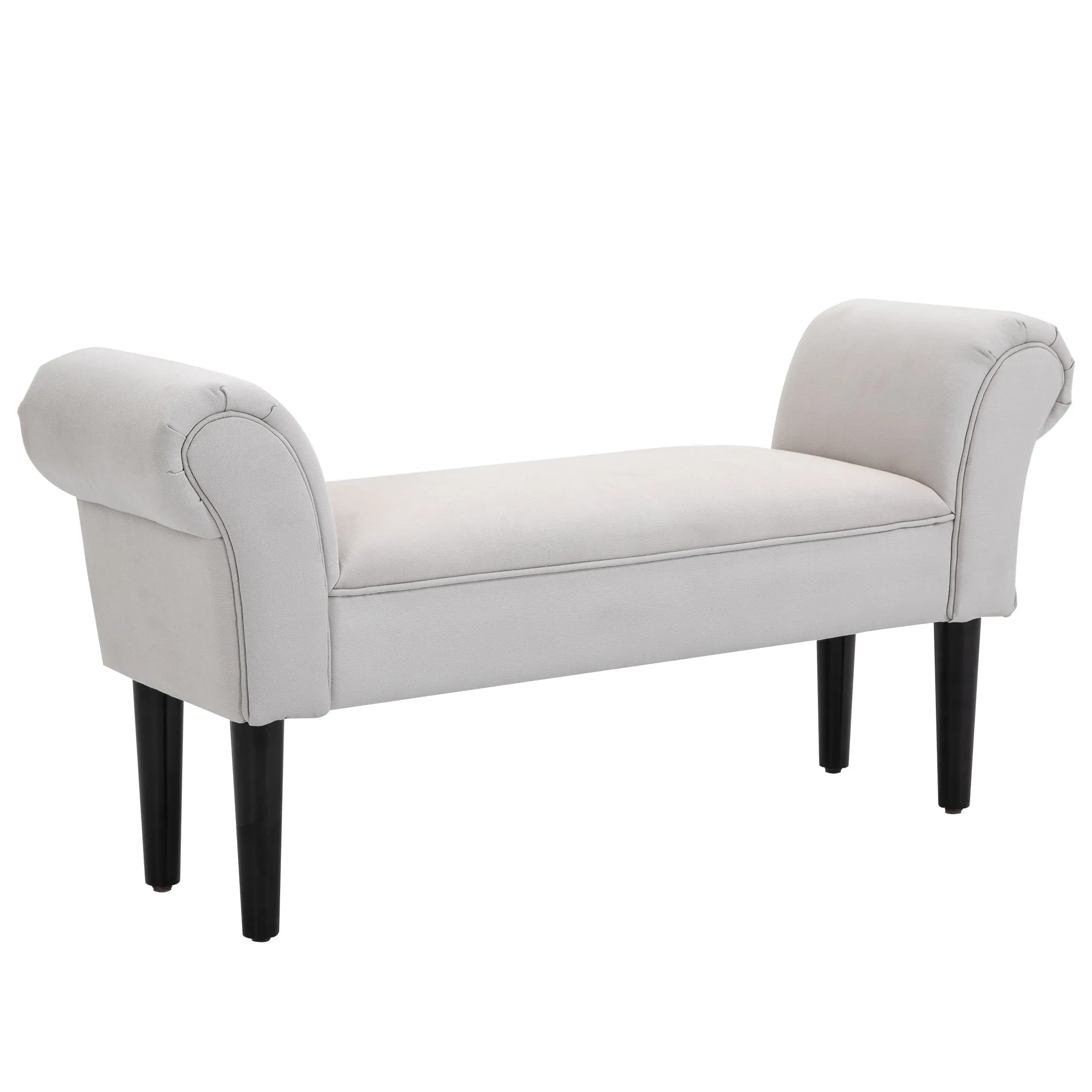 Bed End Bench with Rolled Armrests, Padded Bench for Bedroom, Grey, 102x36x51cm