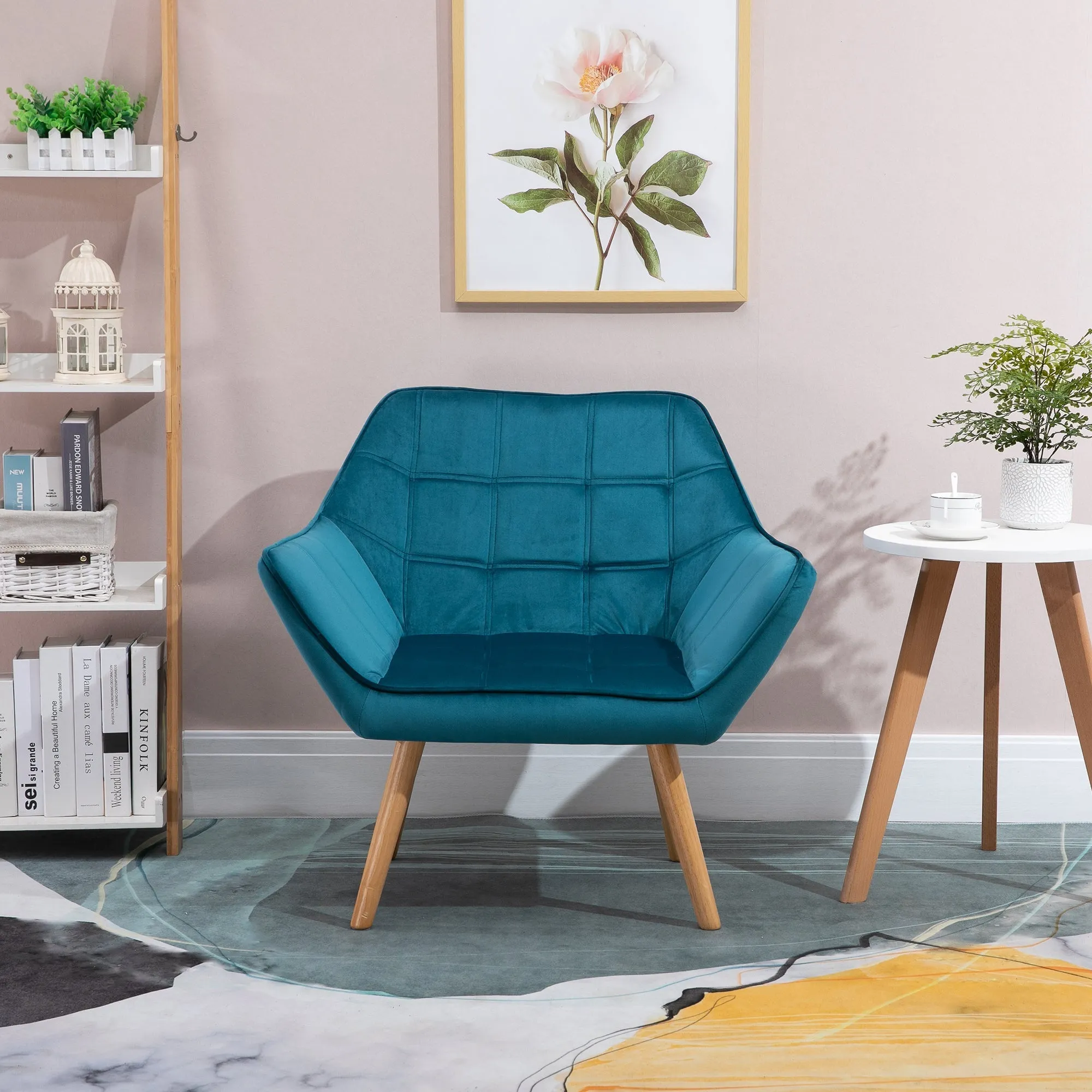 TROMSO | Scandinavian Design Bedroom Armchair, Velvet and Wood Armchair, Petrol Colour, for Living Room or Office, 67x61. 5x71cm - Image 2