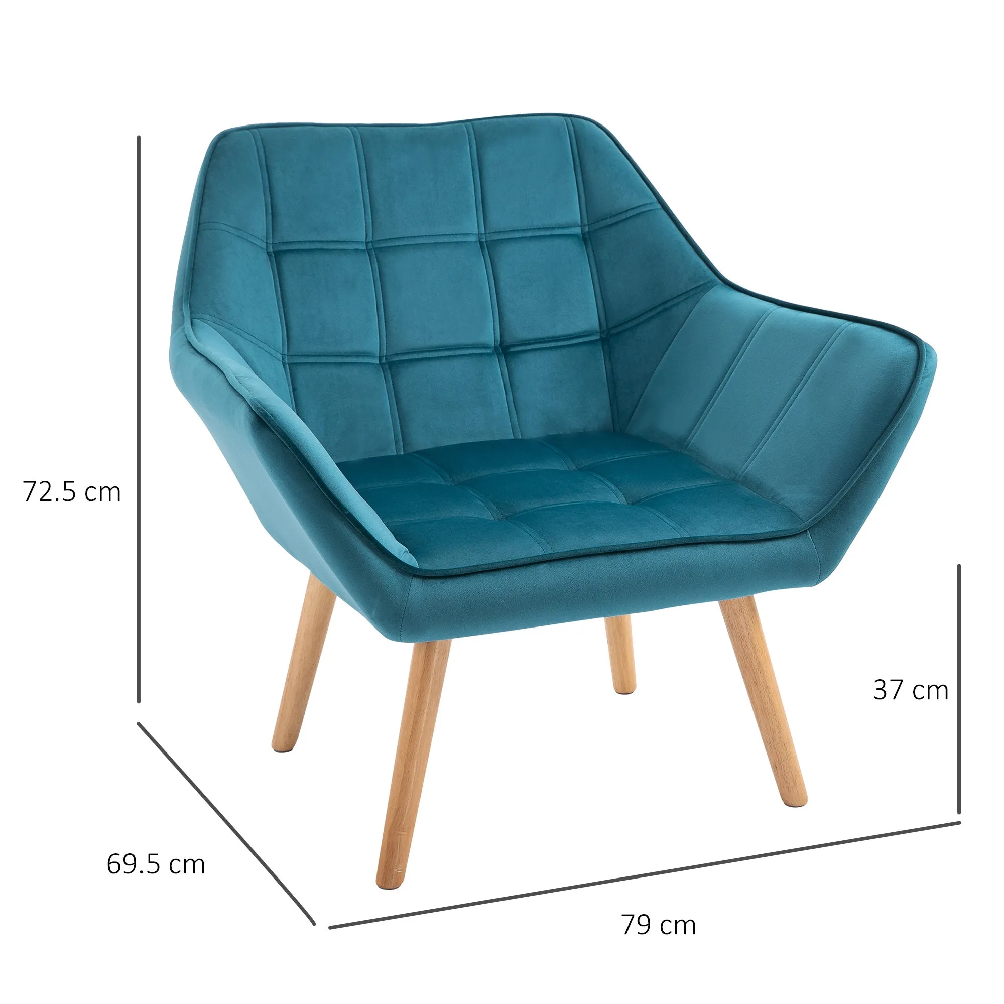 TROMSO | Scandinavian Design Bedroom Armchair, Velvet and Wood Armchair, Petrol Colour, for Living Room or Office, 67x61. 5x71cm - Image 3