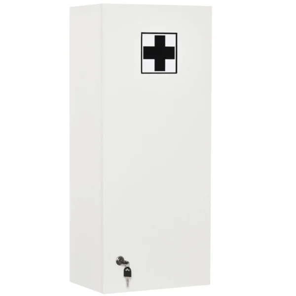 Wall Mounted Lockable Medicine Cabinet, 5 Adjustable Shelves and Shelves, Wood and Glass, White, 30x20x70cm