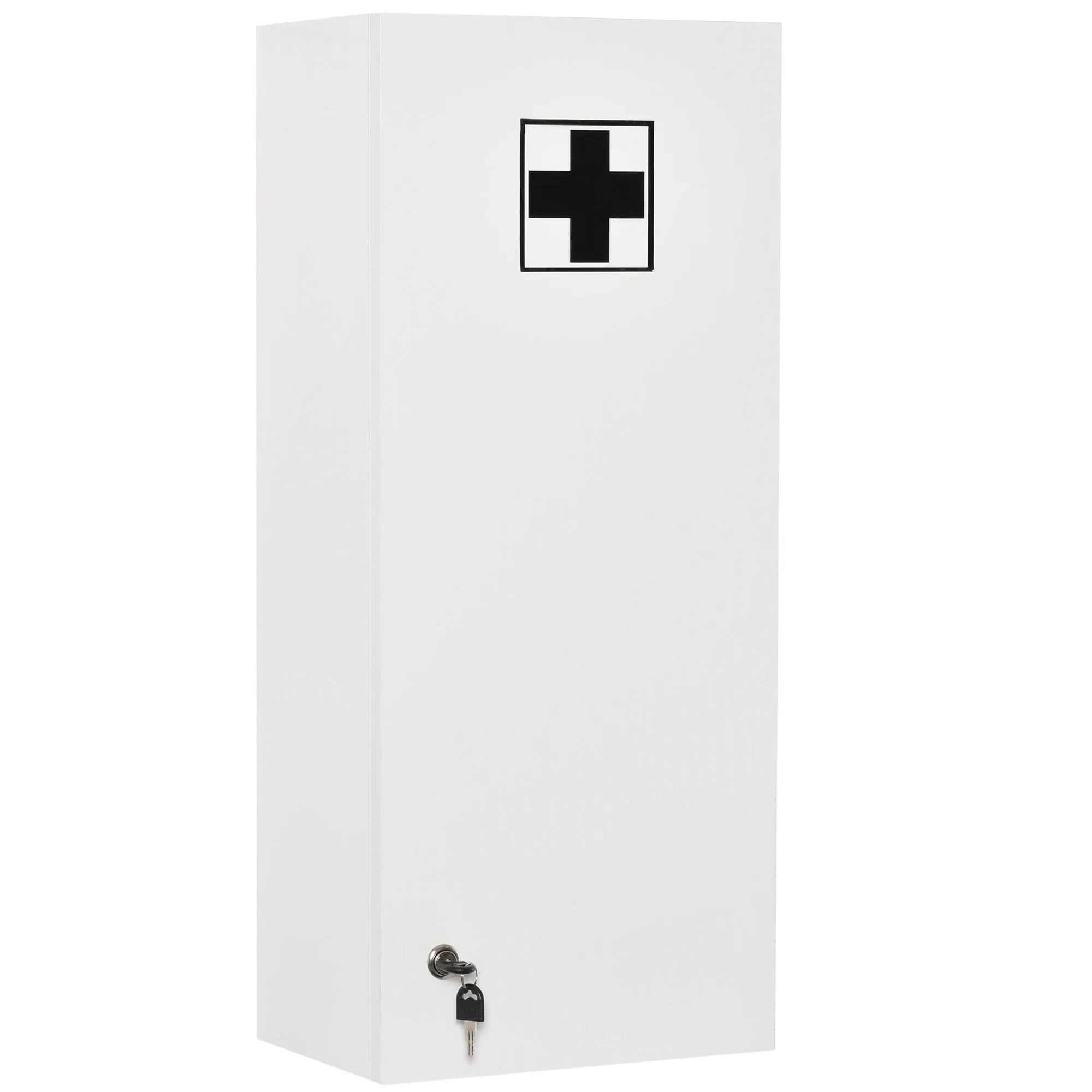 Wall Mounted Lockable Medicine Cabinet, 5 Adjustable Shelves and Shelves, Wood and Glass, White, 30x20x70cm